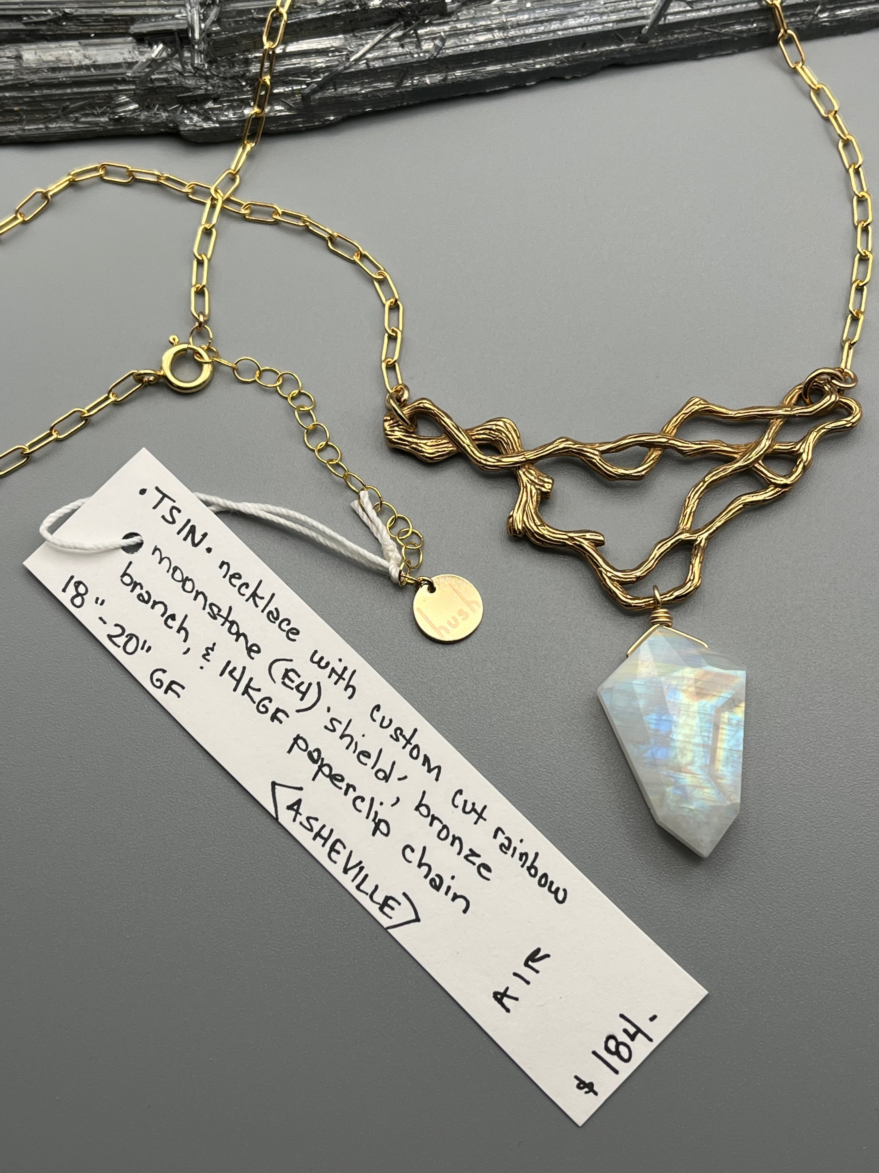 •TSIN• rainbow moonstone + gold necklace (18"-20" long)
