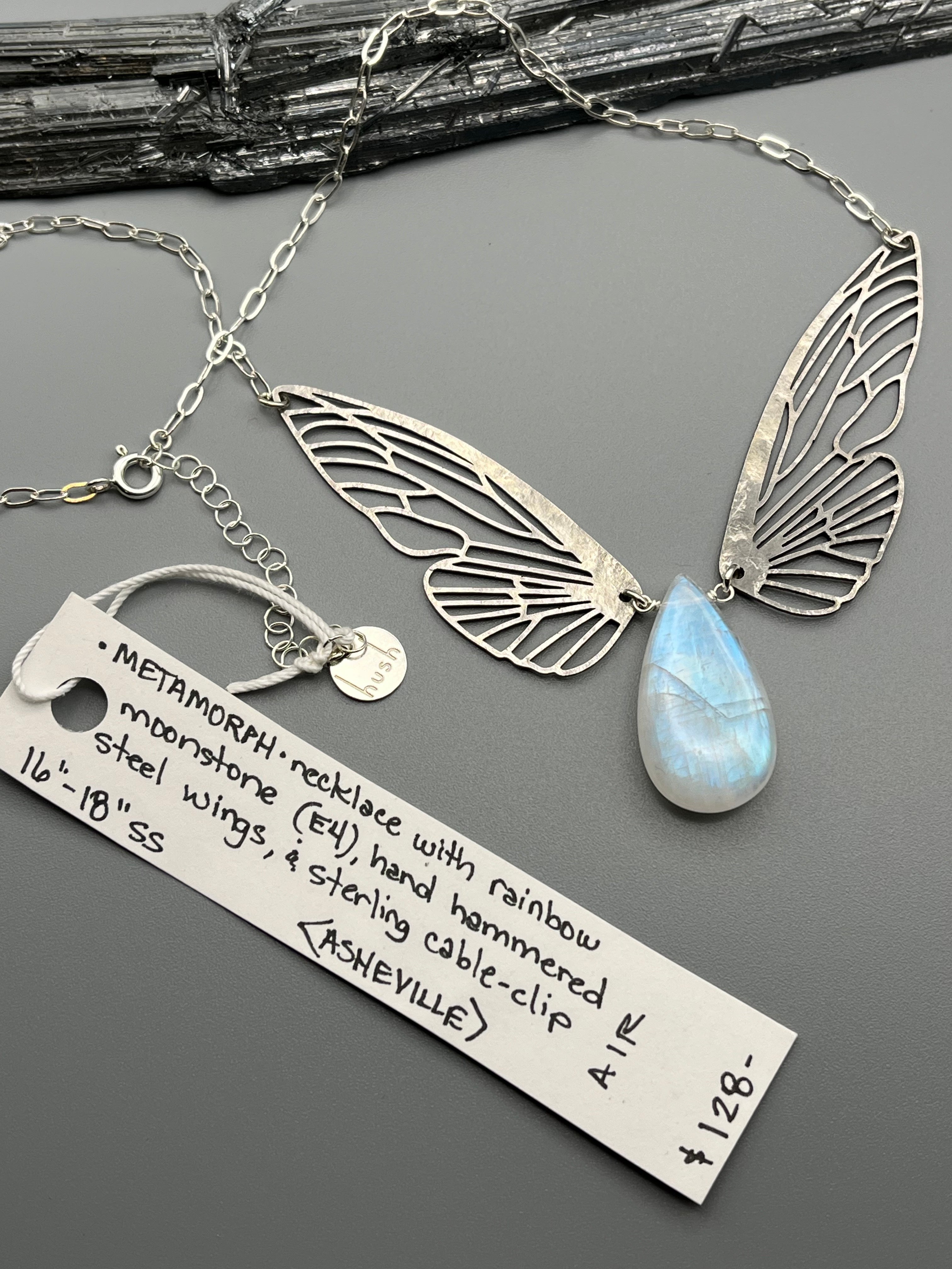 •METAMORPH• rainbow moonstone + silver necklace (16"-18" long)