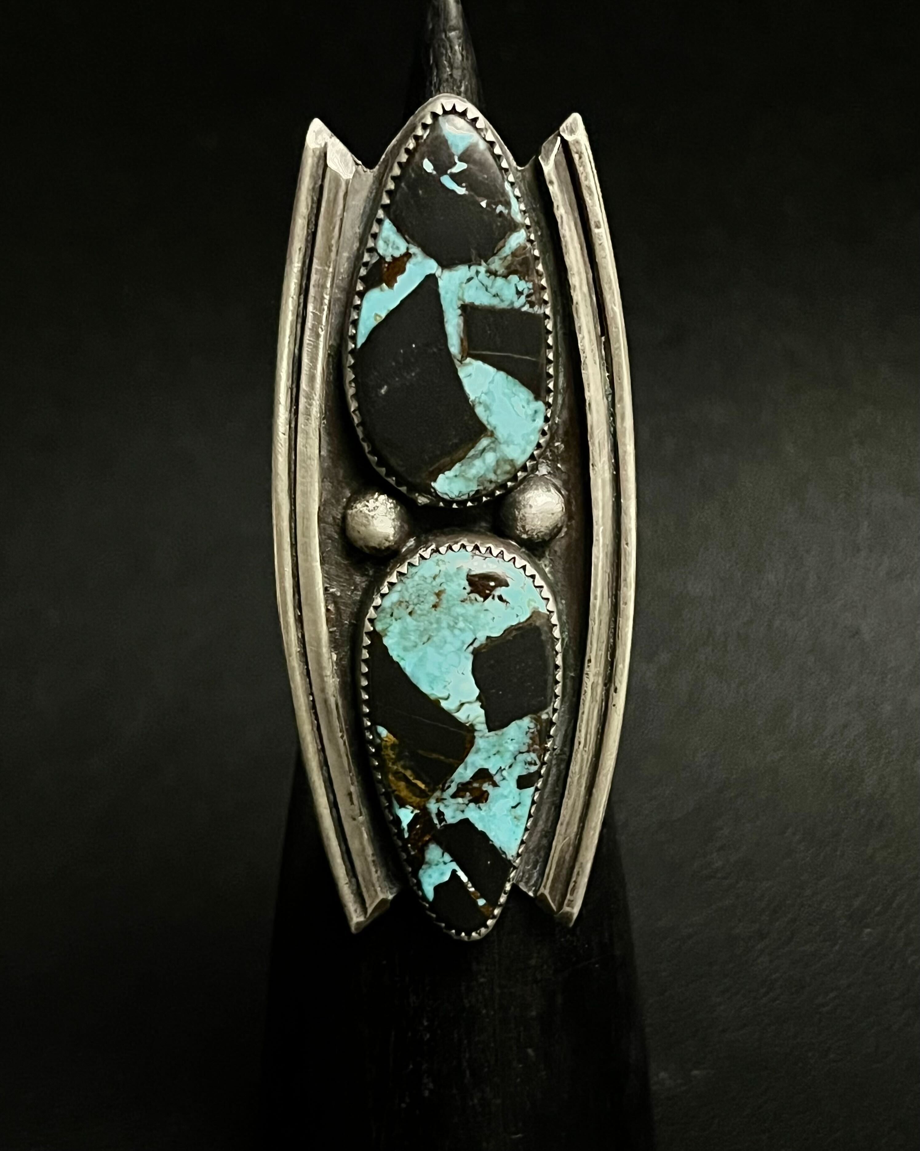 •DOUBLE TROUBLE• hubei turquoise + silver ring - SIZE 8