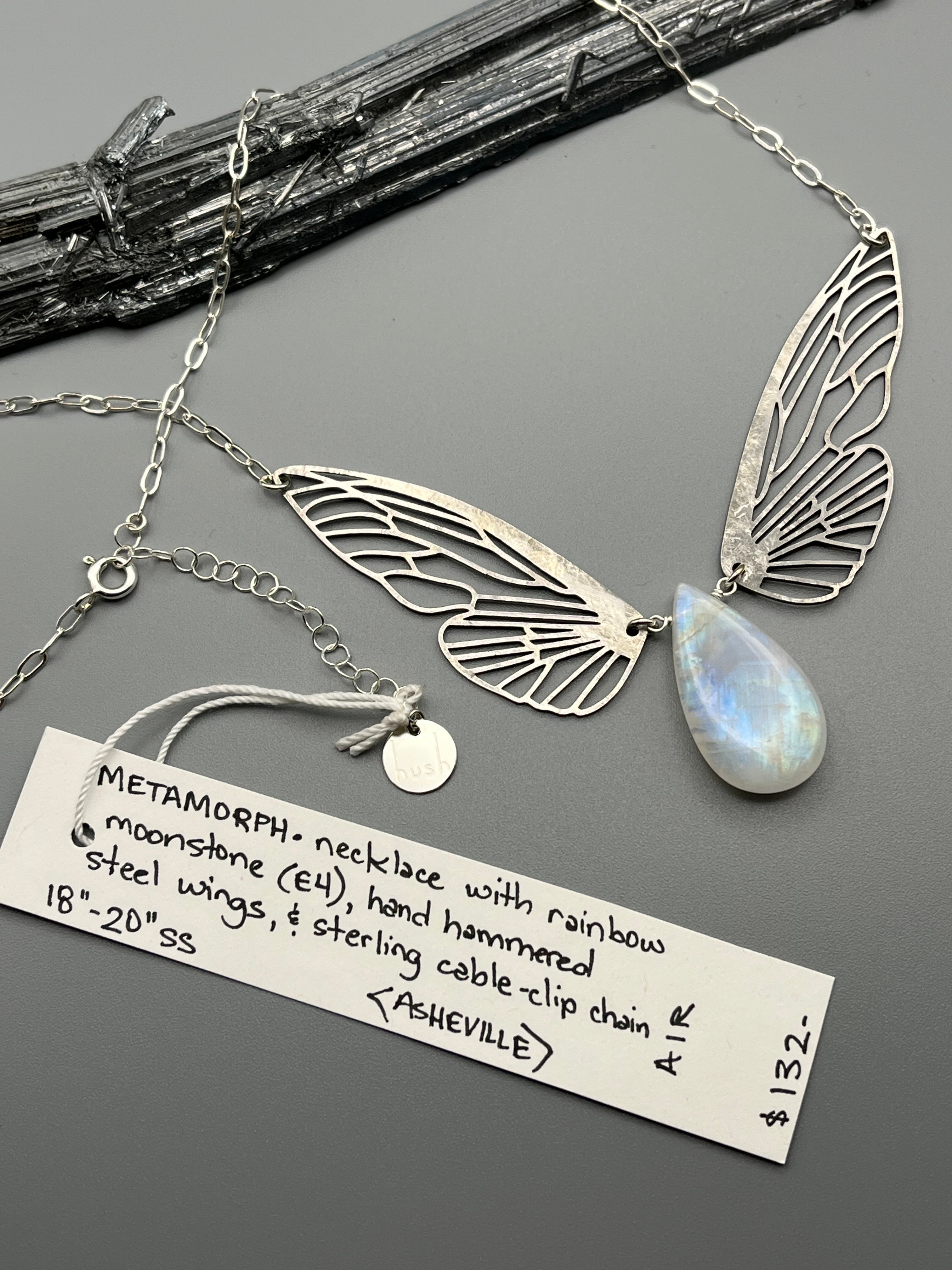 •METAMORPH• rainbow moonstone + silver necklace (18"-20" long)