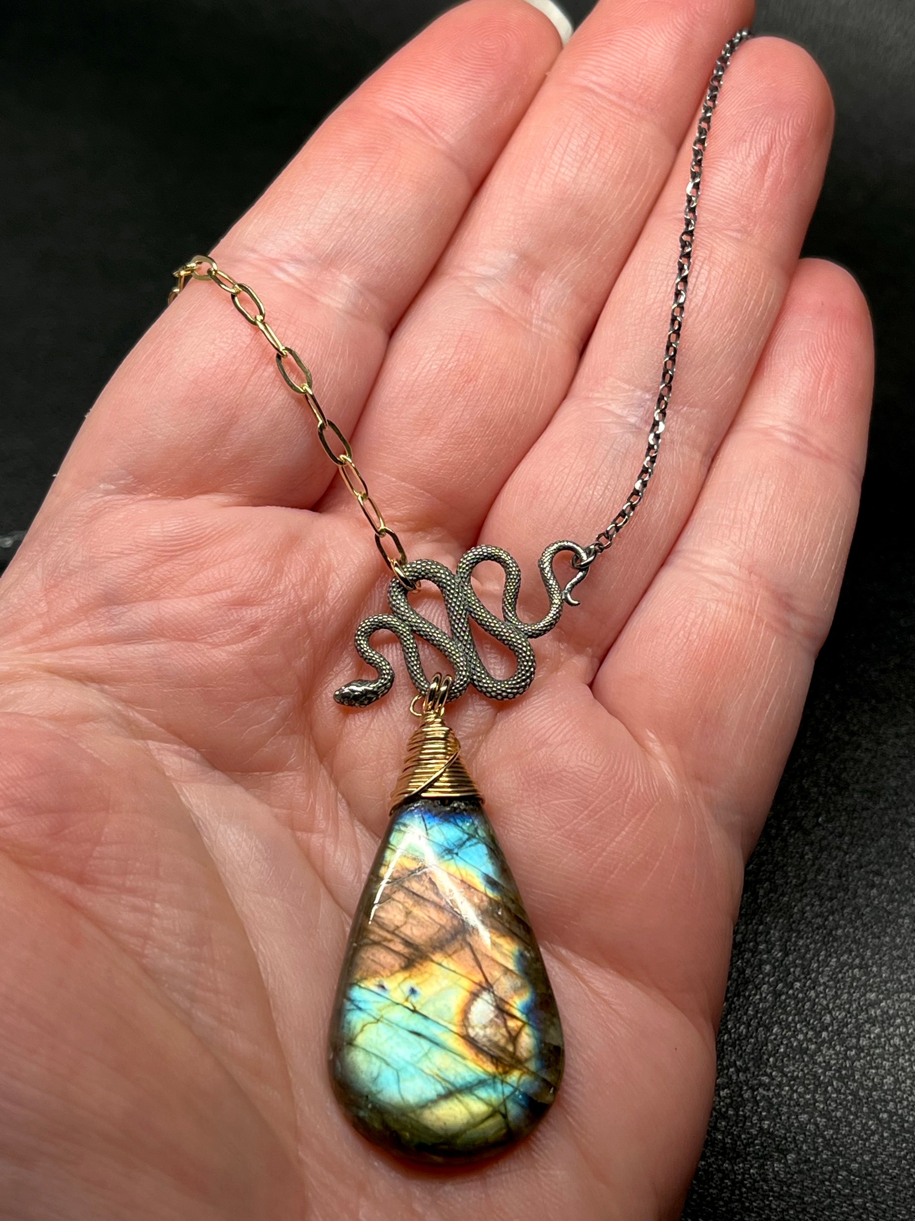 •SUEÑO• labradorite + snake + mixed metal necklace (18"-20")