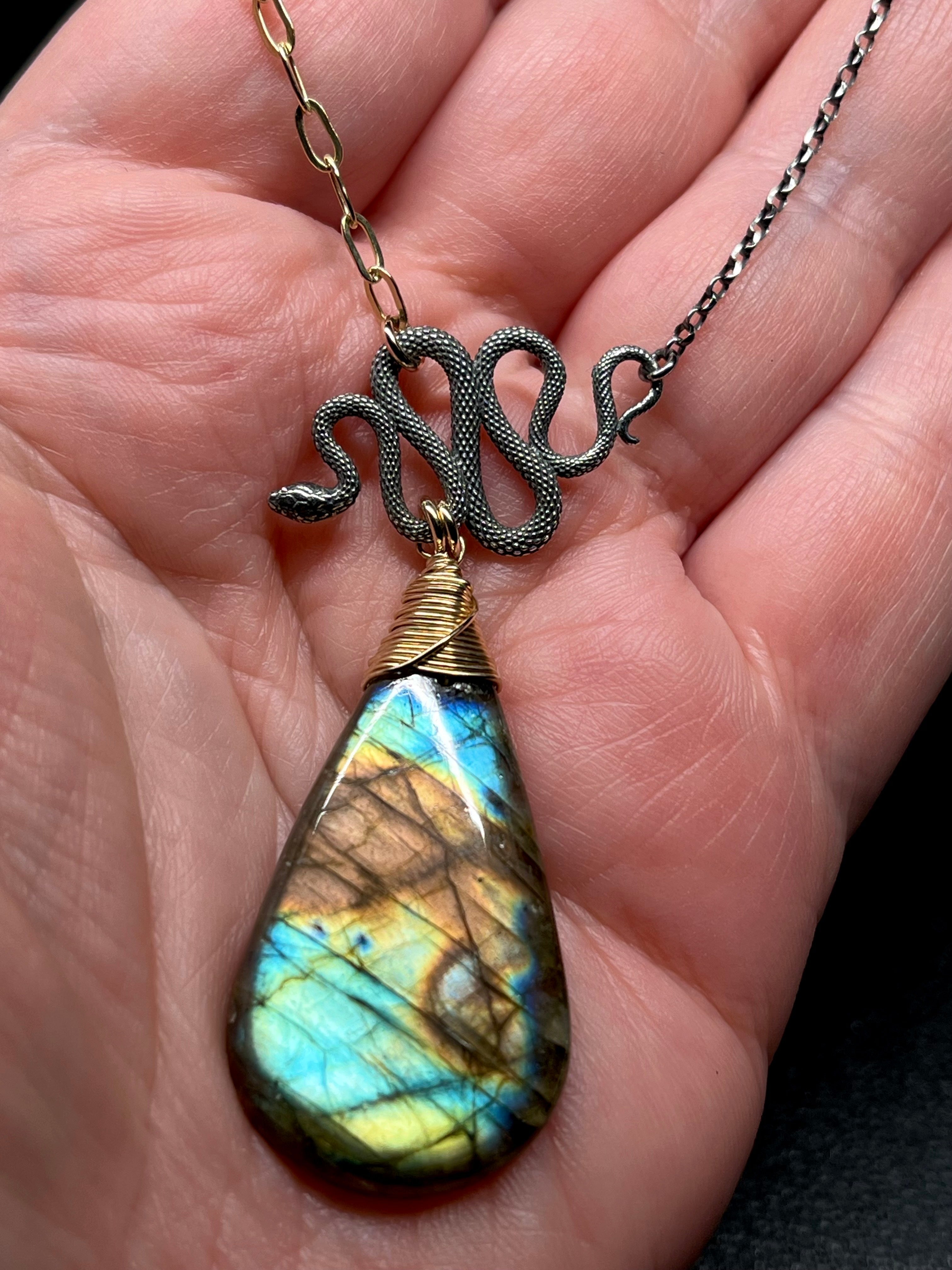 •SUEÑO• labradorite + snake + mixed metal necklace (18"-20")