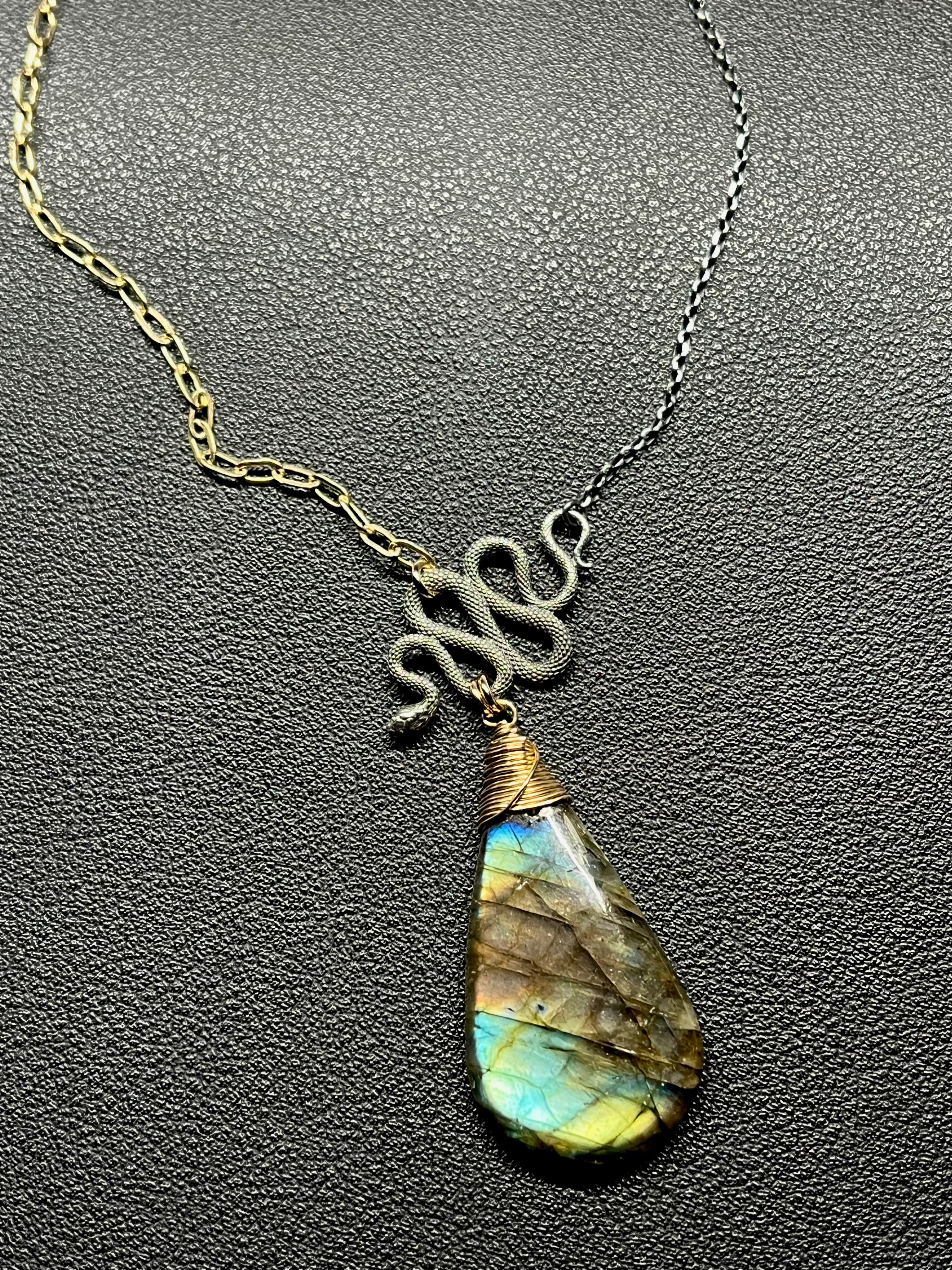 •SUEÑO• labradorite + snake + mixed metal necklace (18"-20")
