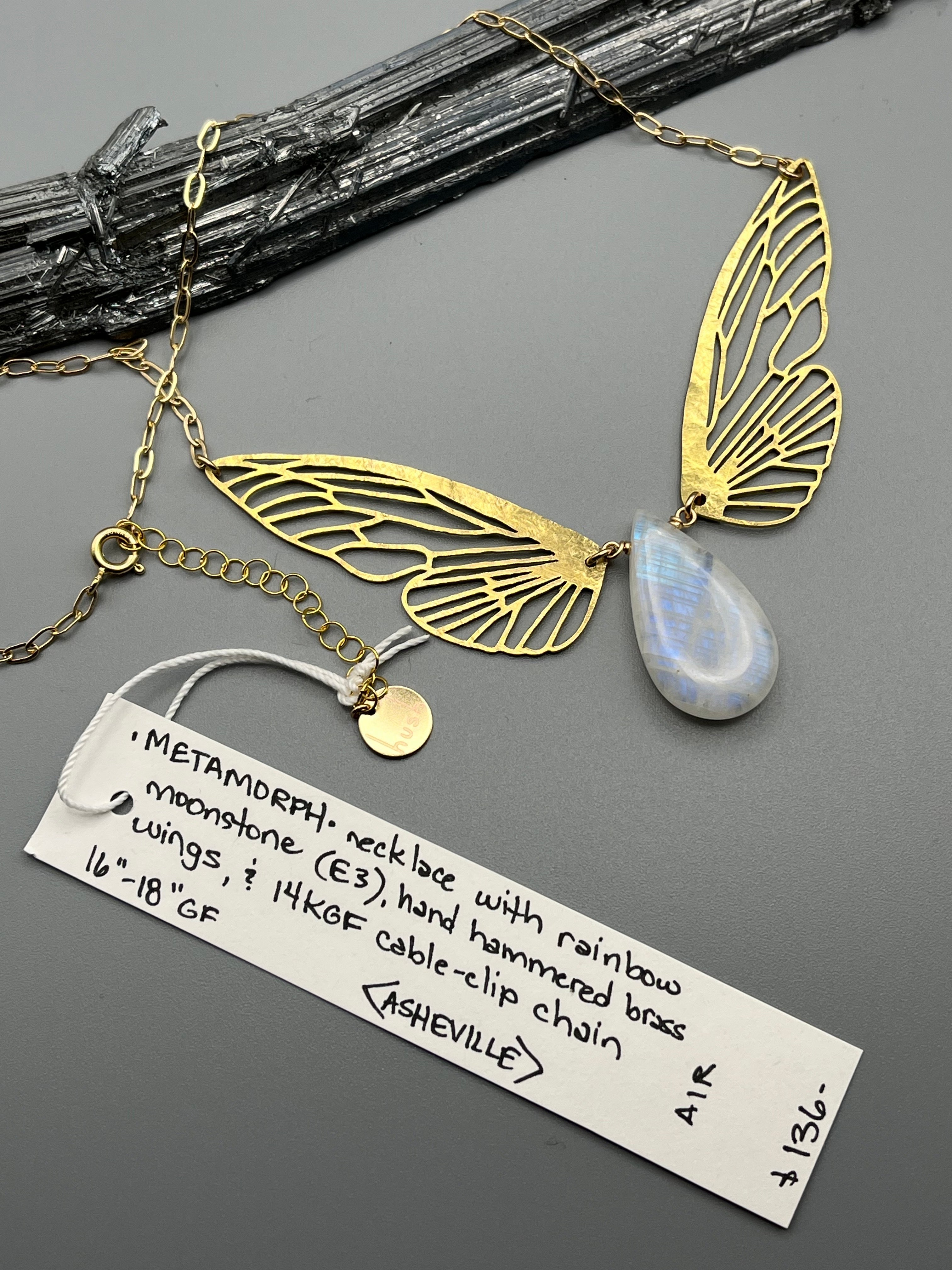 •METAMORPH• rainbow moonstone + gold necklace (16"-18" long)