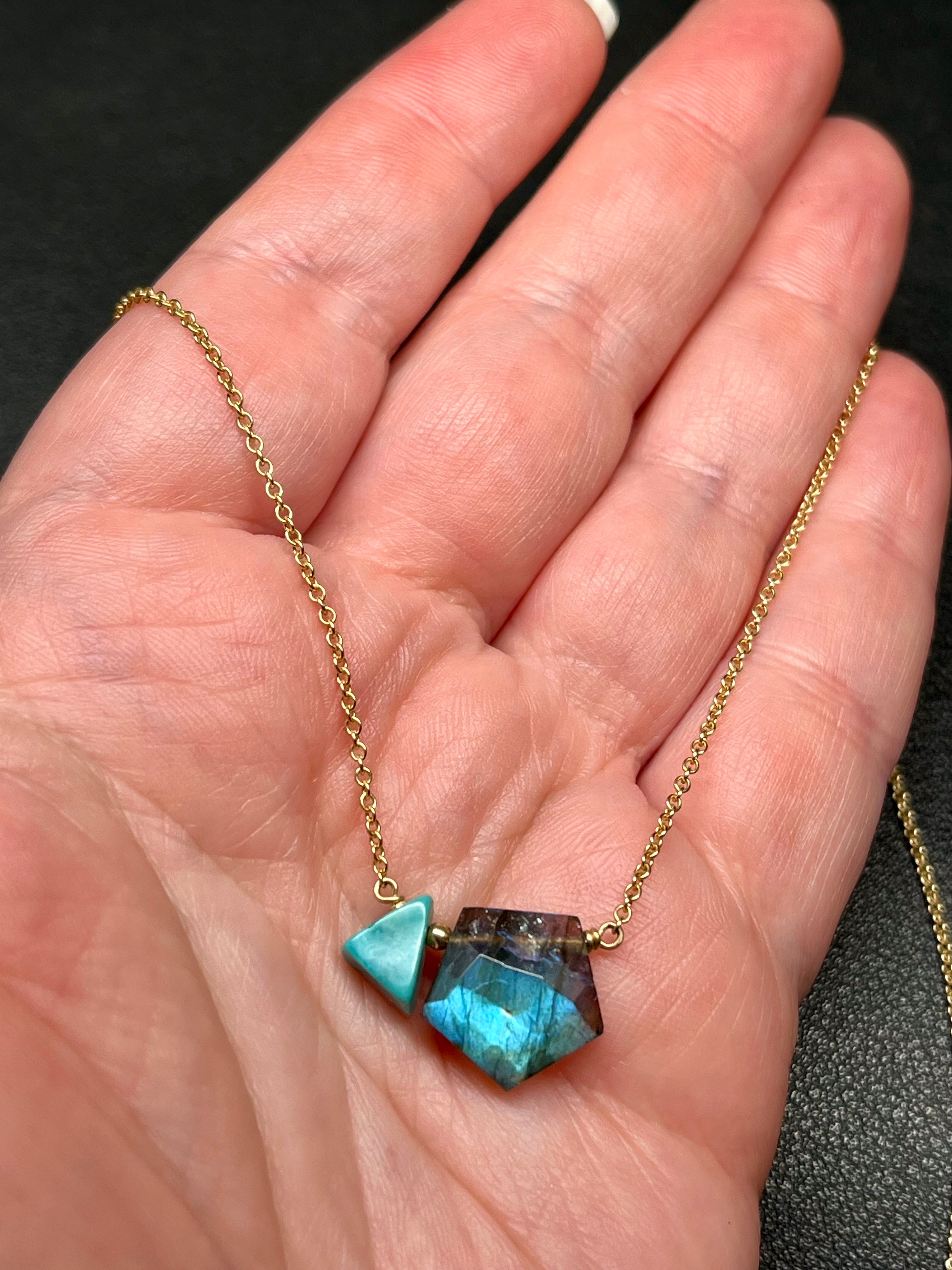 •AEON• labradorite + turquoise + gold necklace (18"-20")