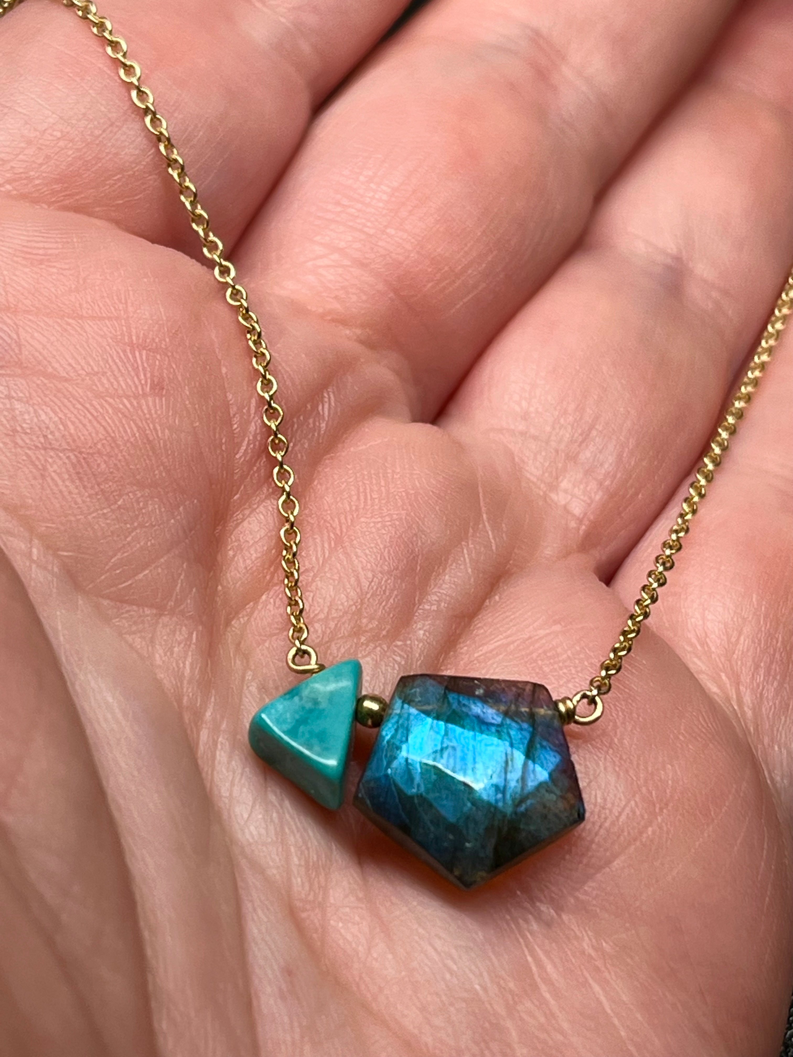 •AEON• labradorite + turquoise + gold necklace (18"-20")