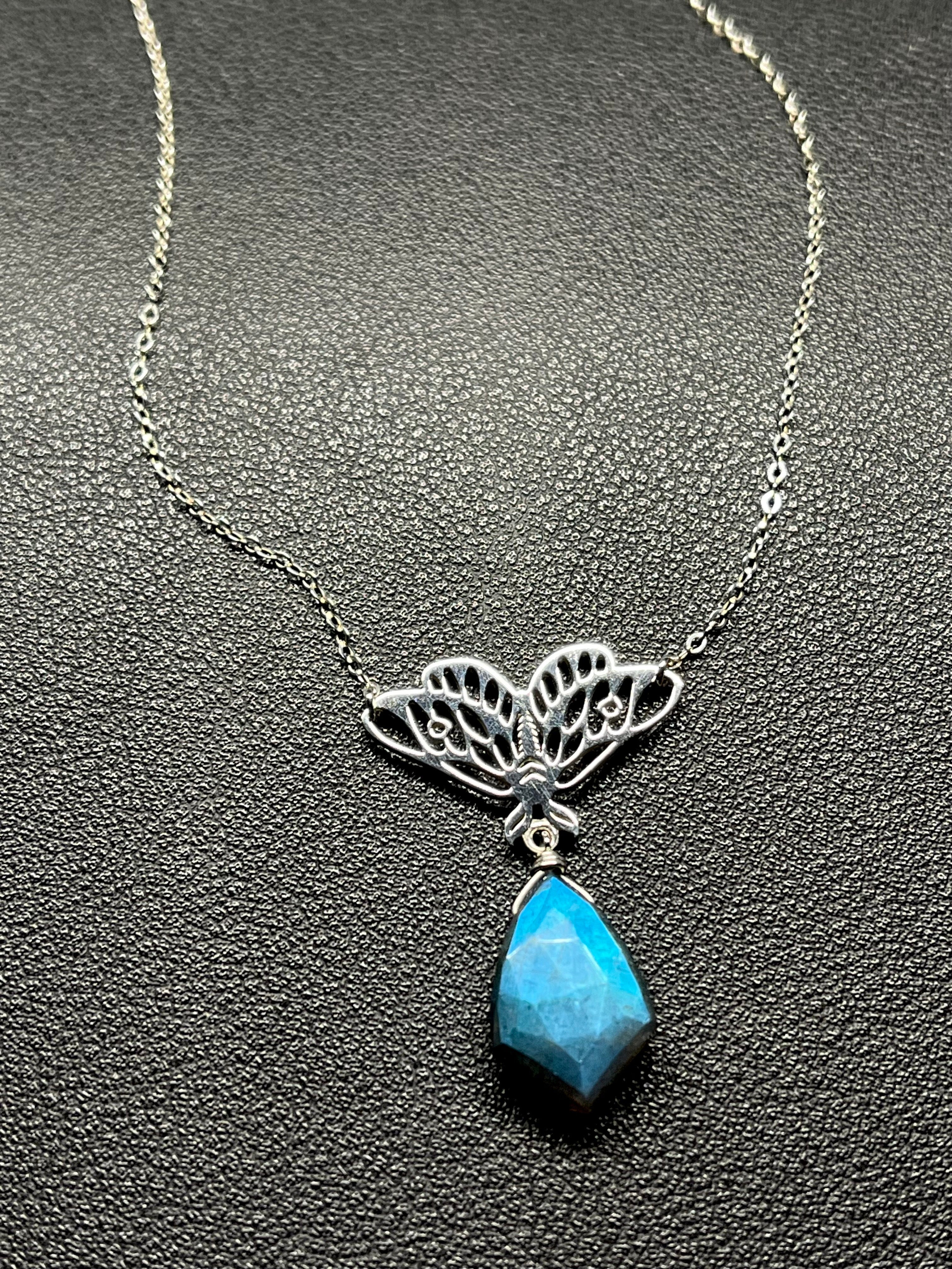 •GUIDE• labradorite + moth + silver necklace (18"-20")
