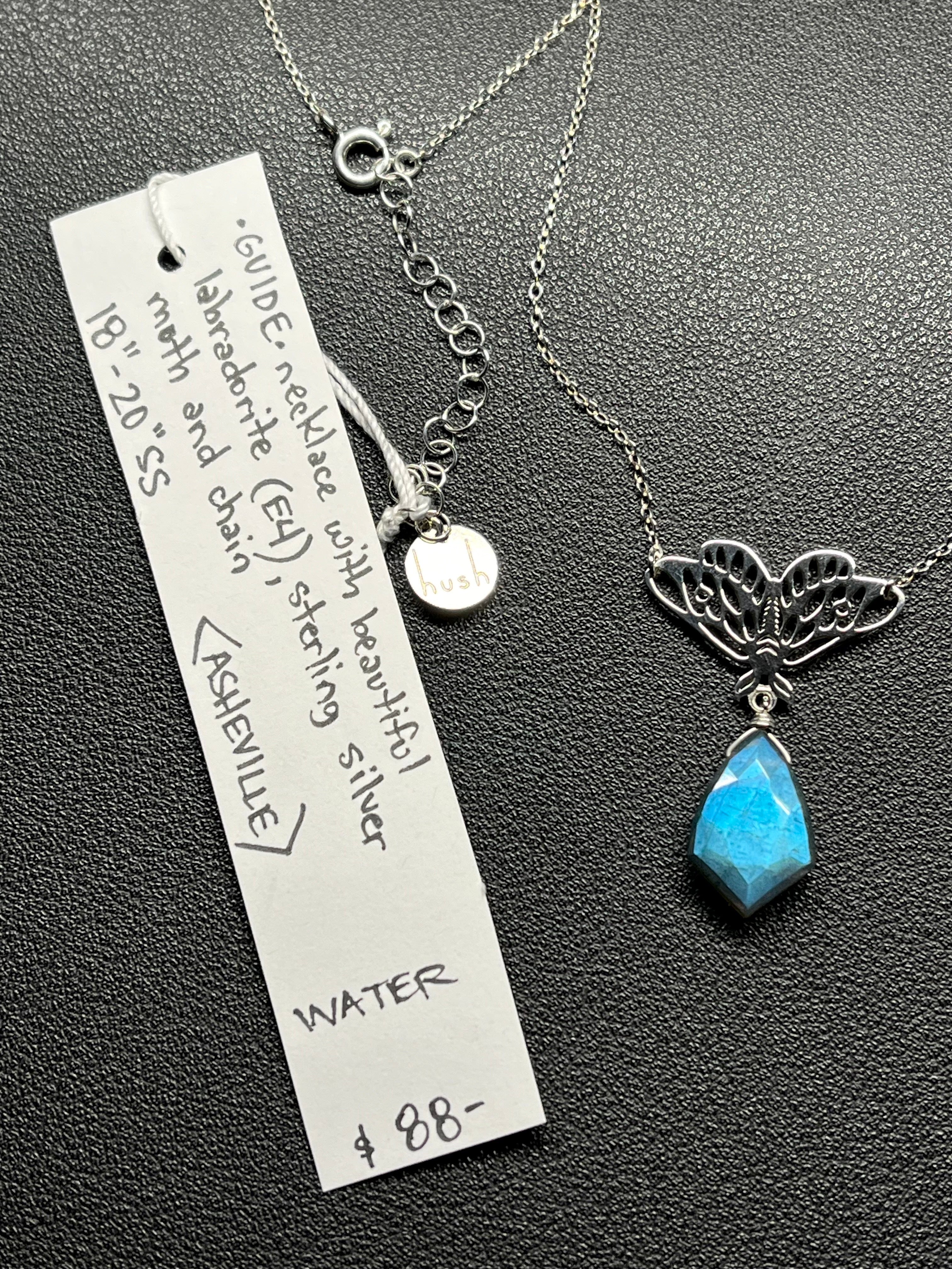 •GUIDE• labradorite + moth + silver necklace (18"-20")