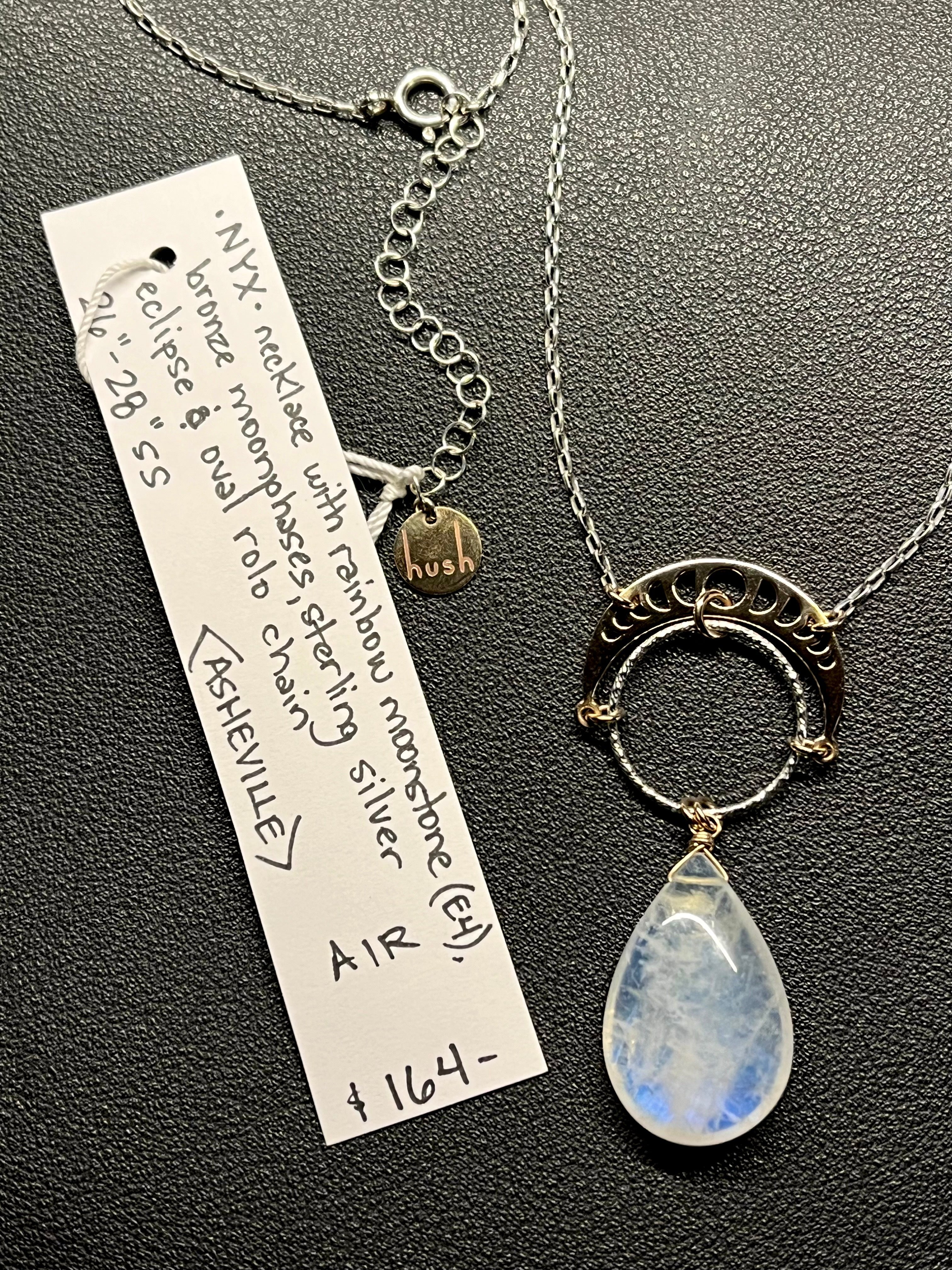 •NYX• rainbow moonstone + moon + mixed metal necklace (26"-28")