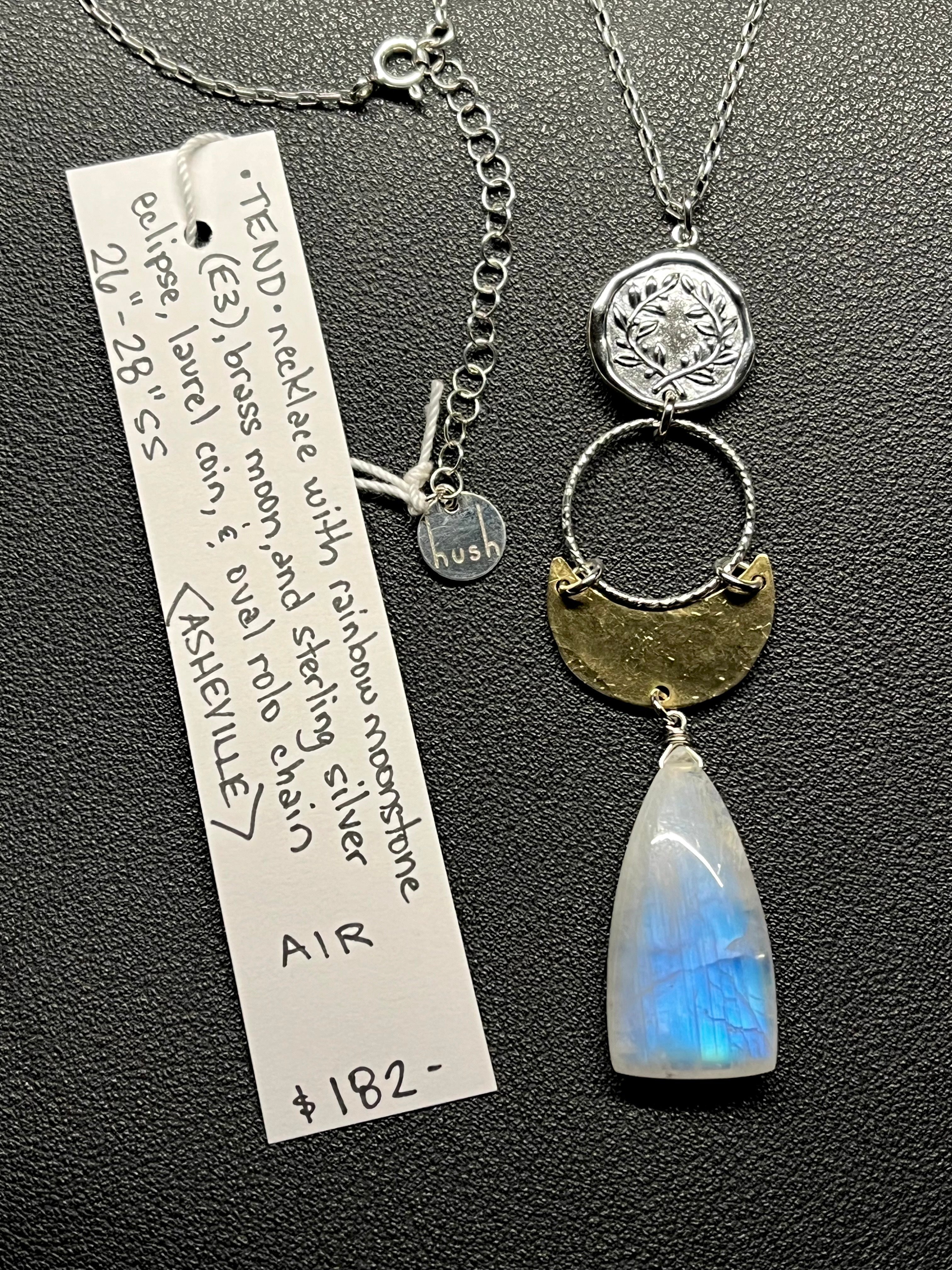 •TEND• rainbow moonstone + laurel coin + mixed metal necklace (26"-28")