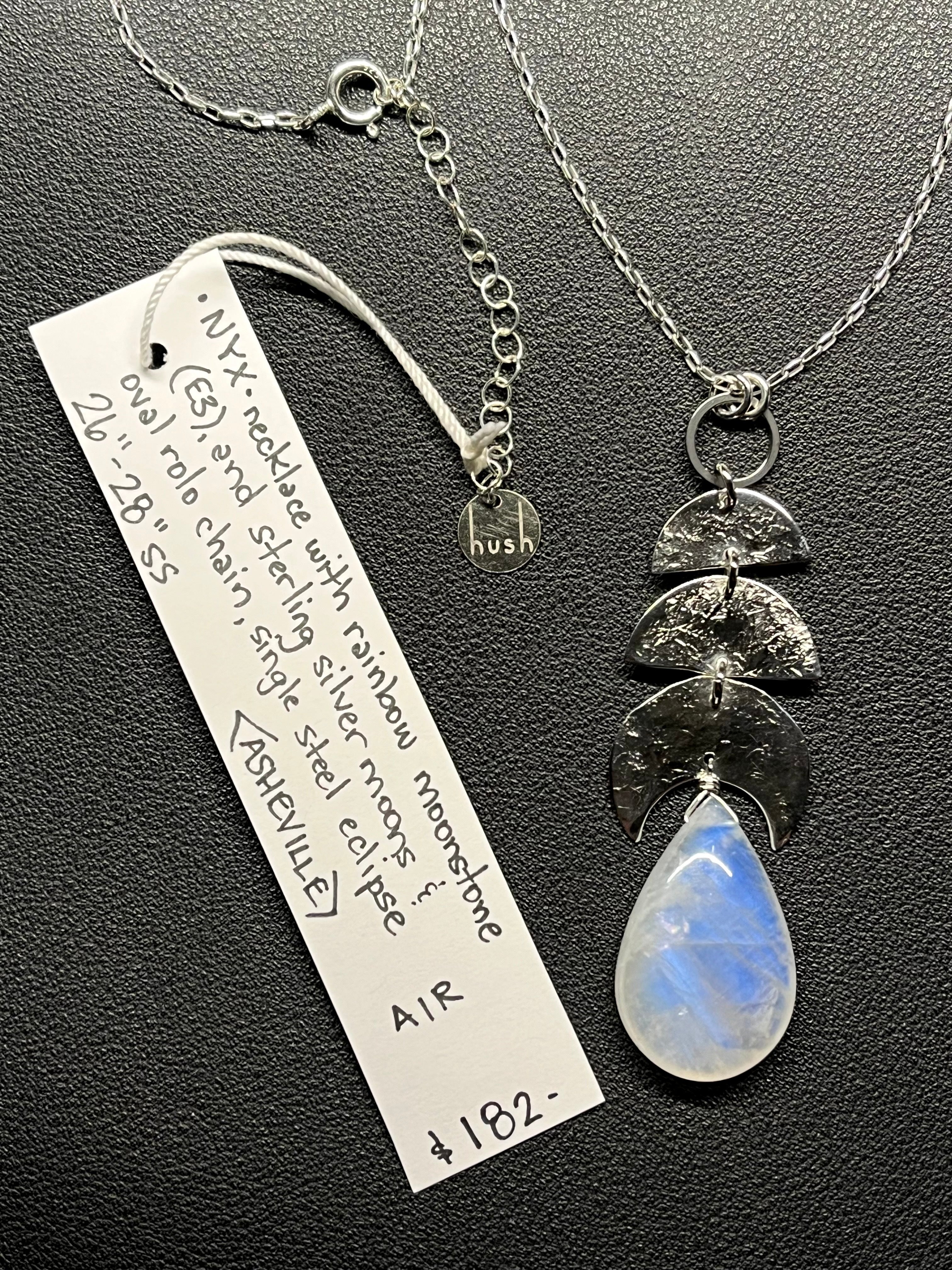 •NYX• rainbow moonstone + moon stack + silver necklace (26"-28")