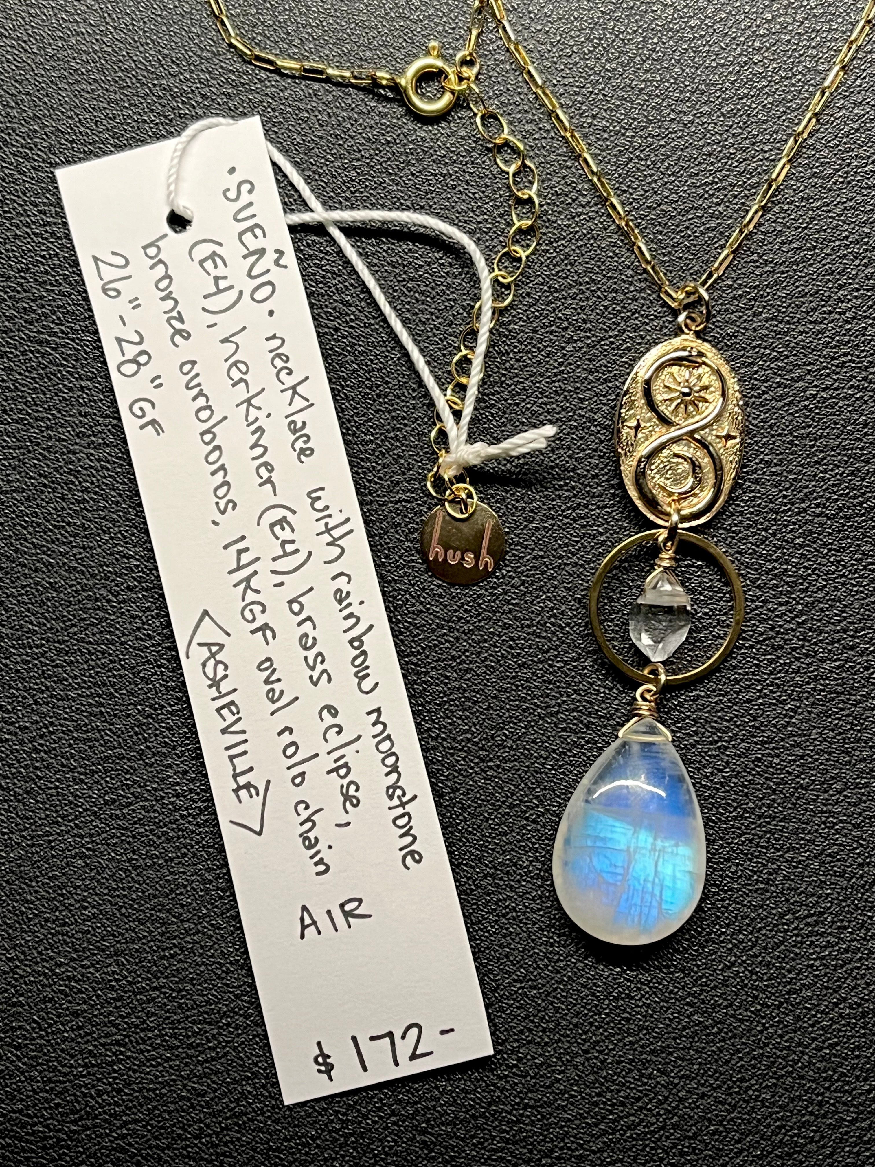 •SUEÑO• rainbow moonstone + herkimer + gold necklace (26"-28")