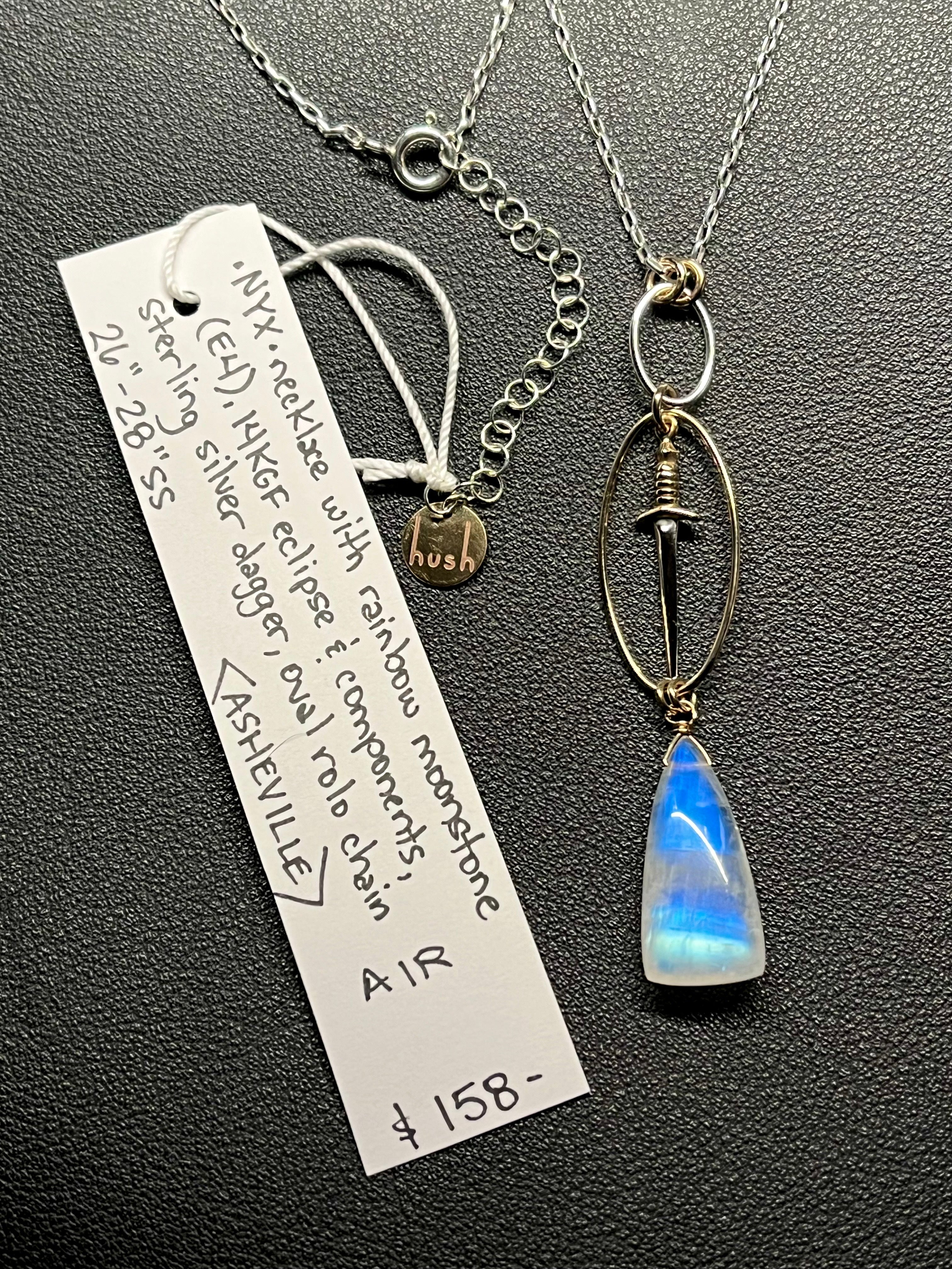 •NYX• rainbow moonstone + dagger + mixed metal necklace (26"-28")