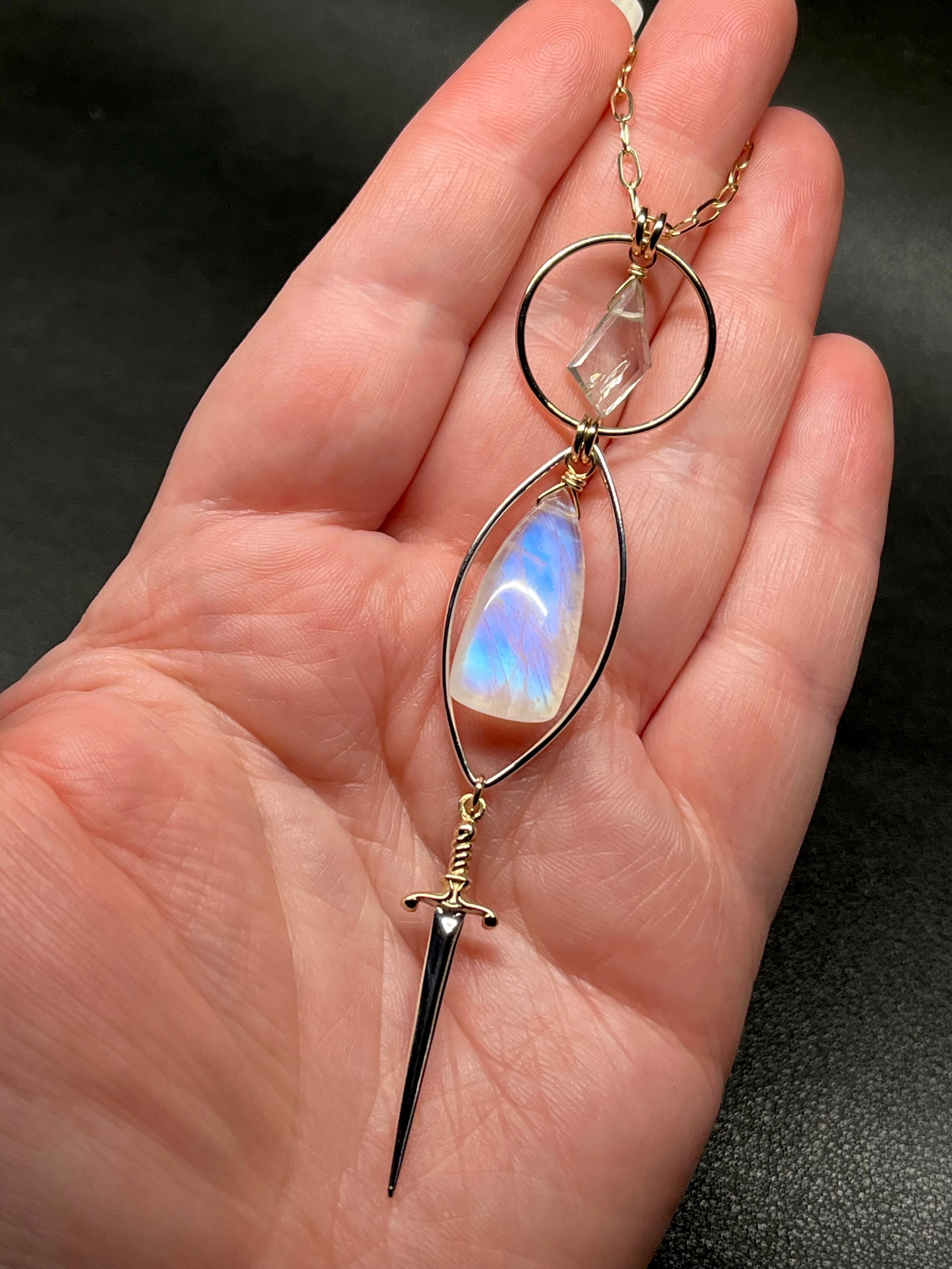 •NYX• rainbow moonstone + aquamarine + mixed metal necklace (28"-30")