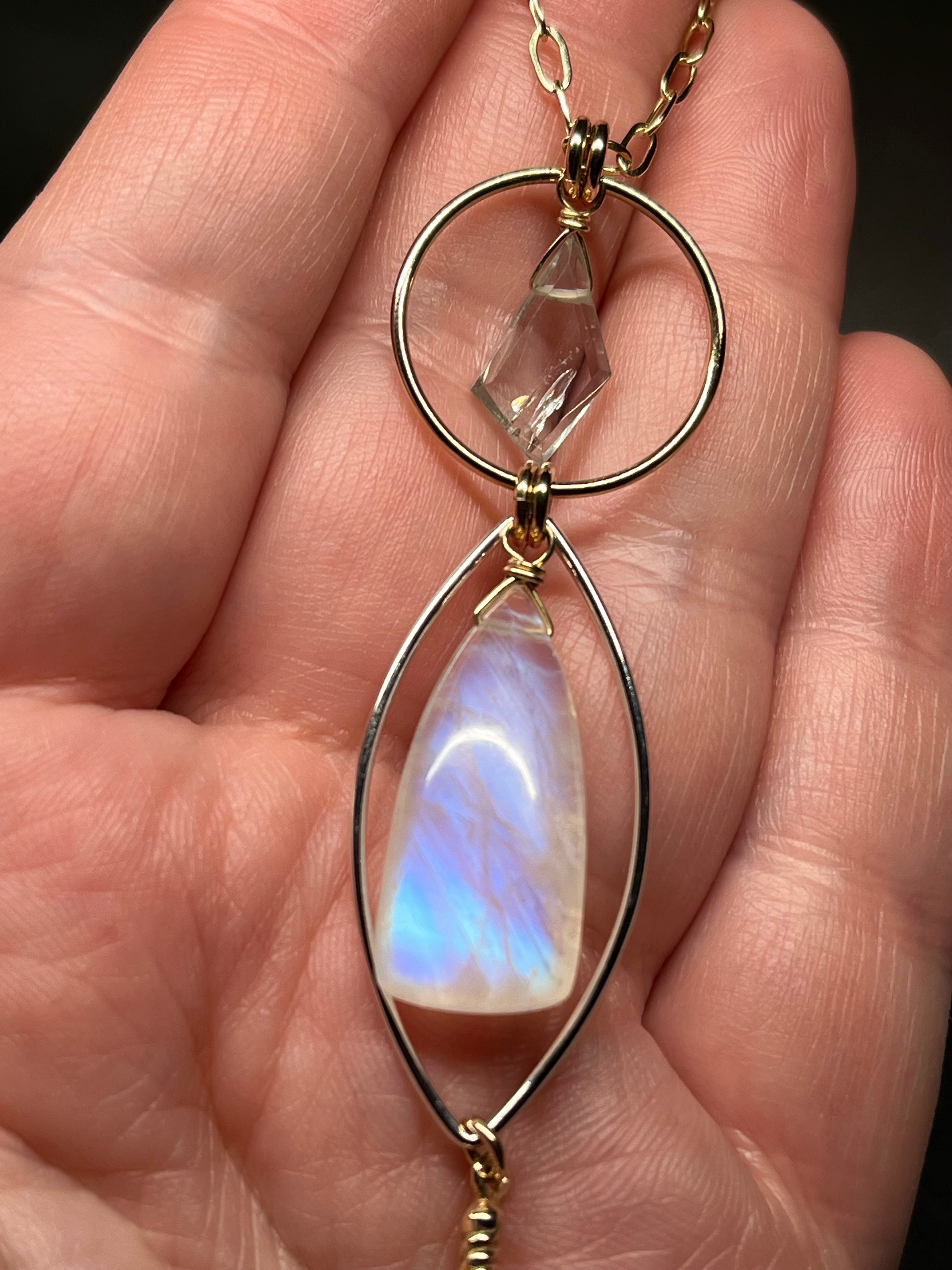 •NYX• rainbow moonstone + aquamarine + mixed metal necklace (28"-30")