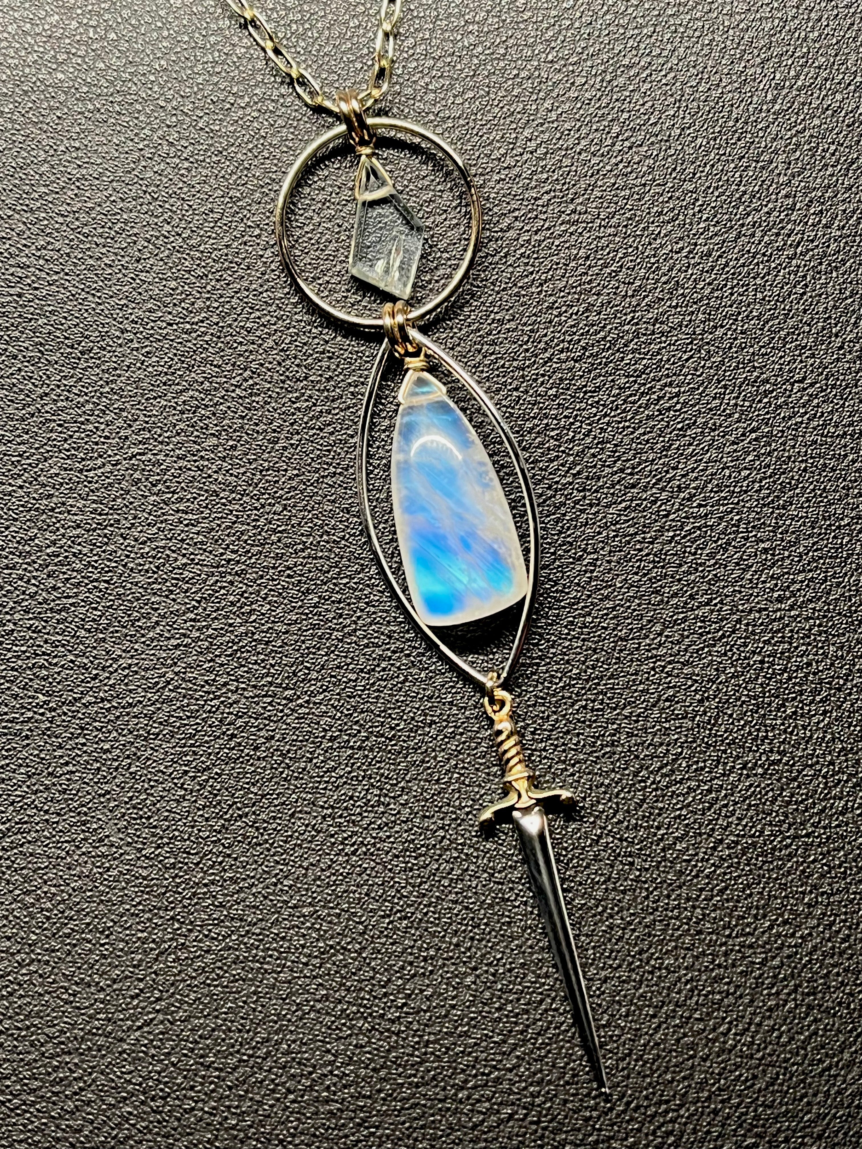 •NYX• rainbow moonstone + aquamarine + mixed metal necklace (28"-30")