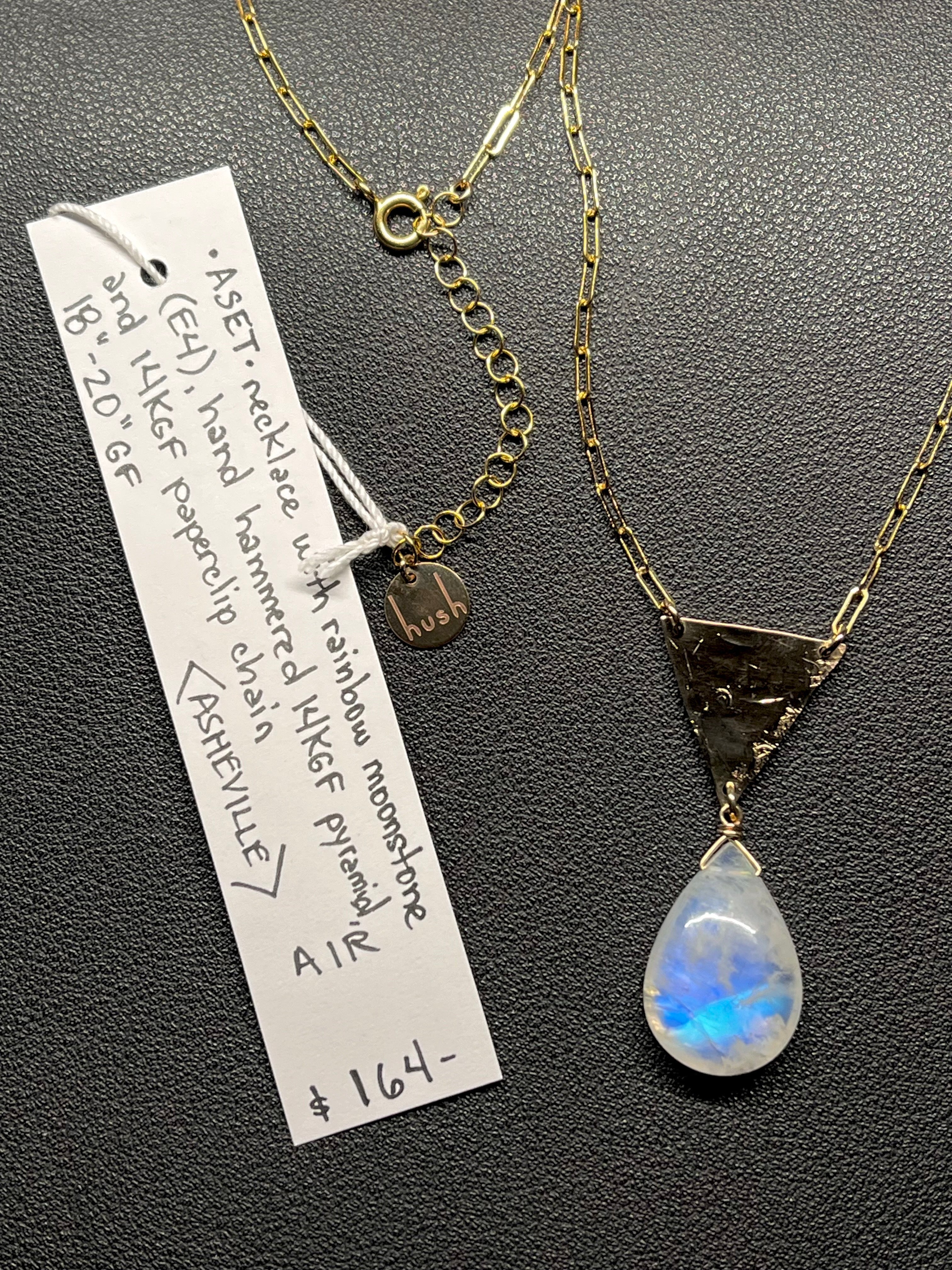 •ASET• rainbow moonstone + pyramid + gold necklace (18"-20")
