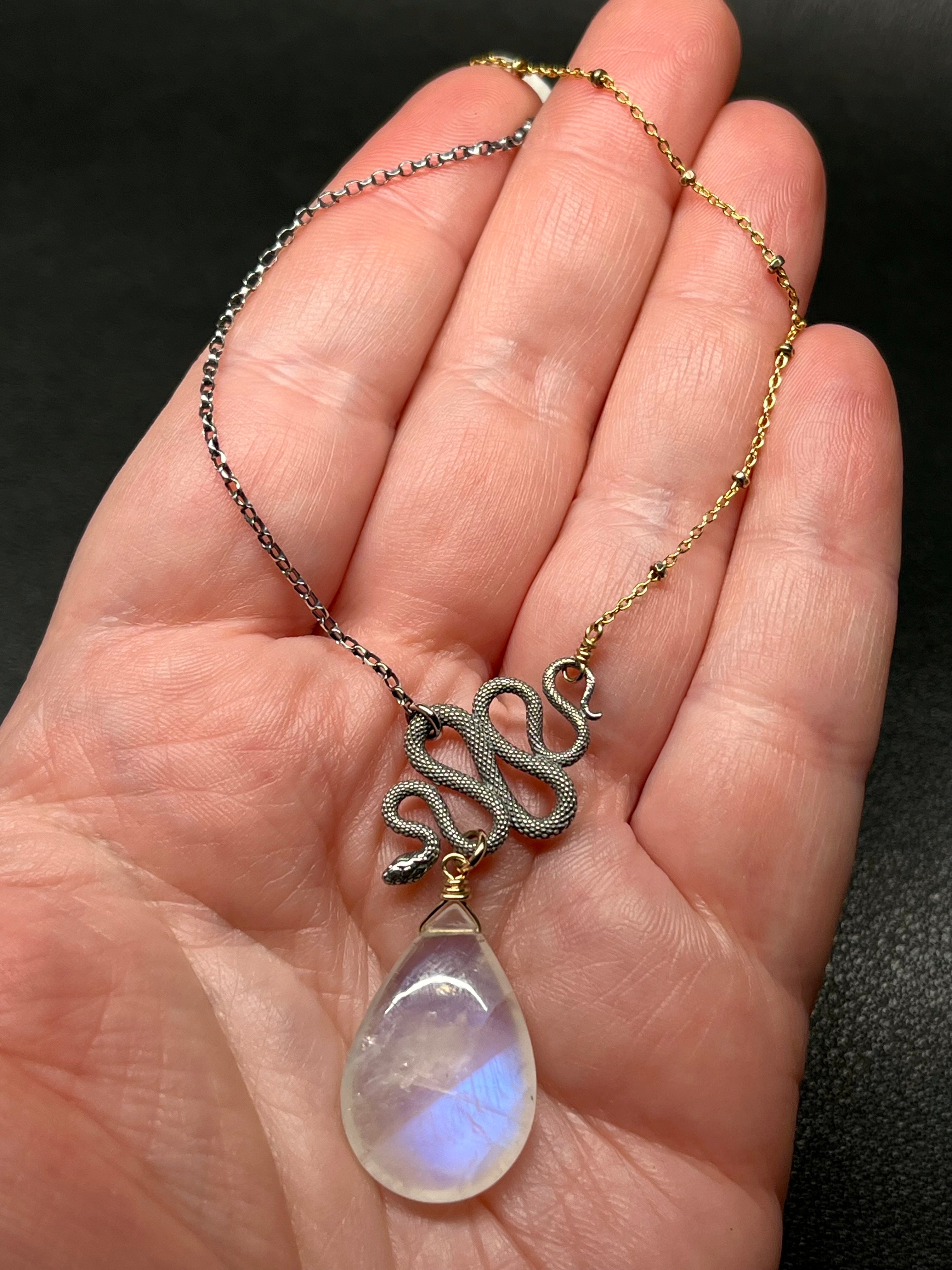 •SUEÑO• rainbow moonstone + snake + mixed metal necklace (18"-20")