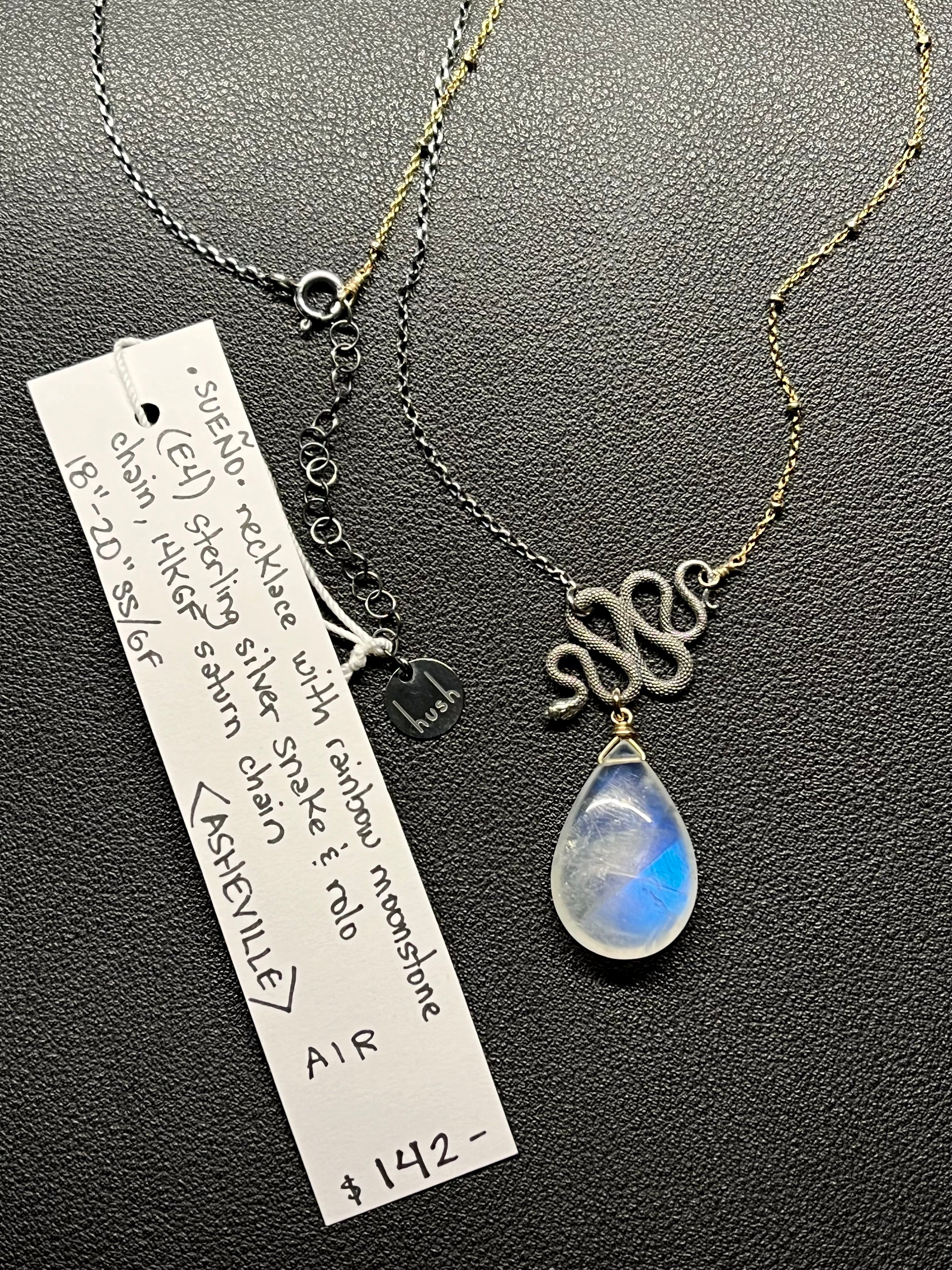 •SUEÑO• rainbow moonstone + snake + mixed metal necklace (18"-20")