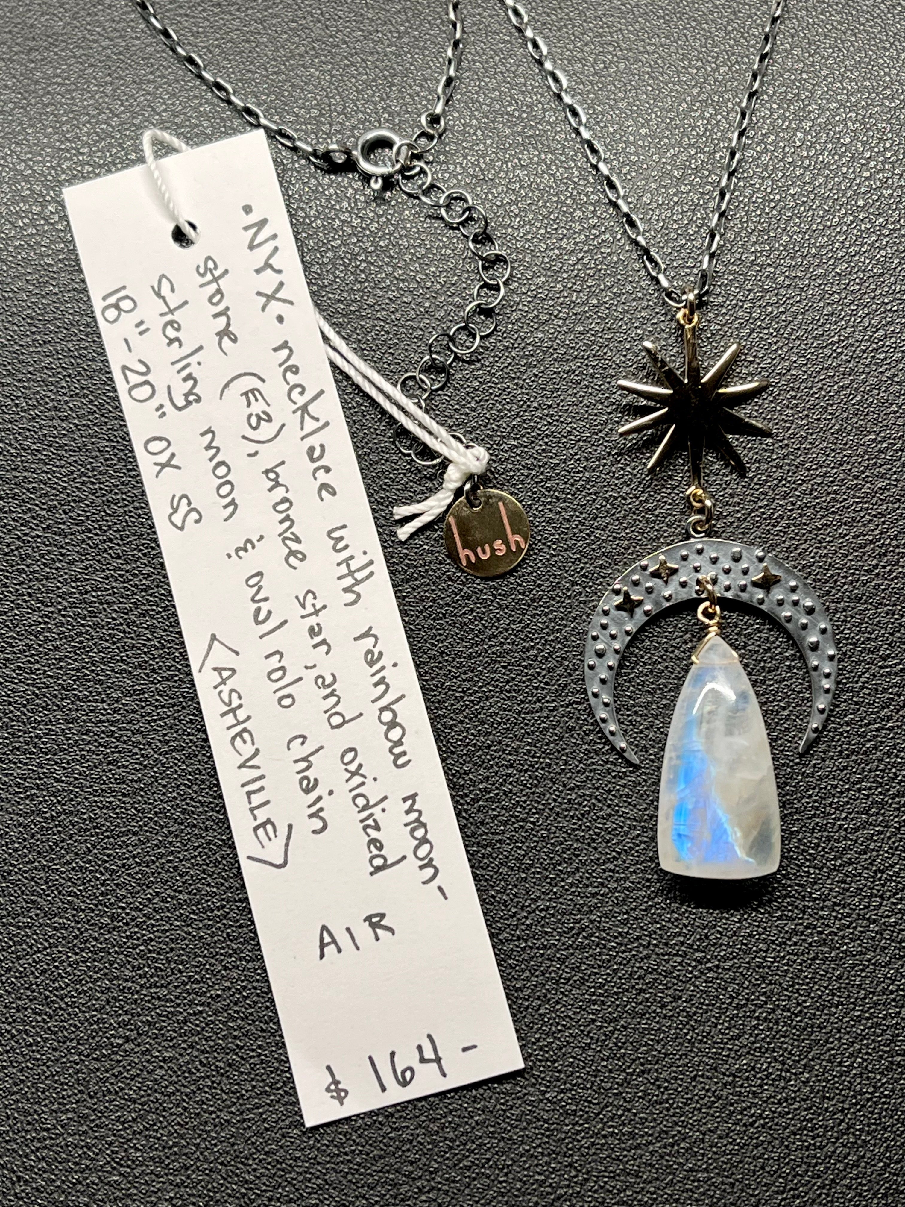 •NYX• rainbow moonstone + cosmic moon + mixed metal necklace (18"-20")