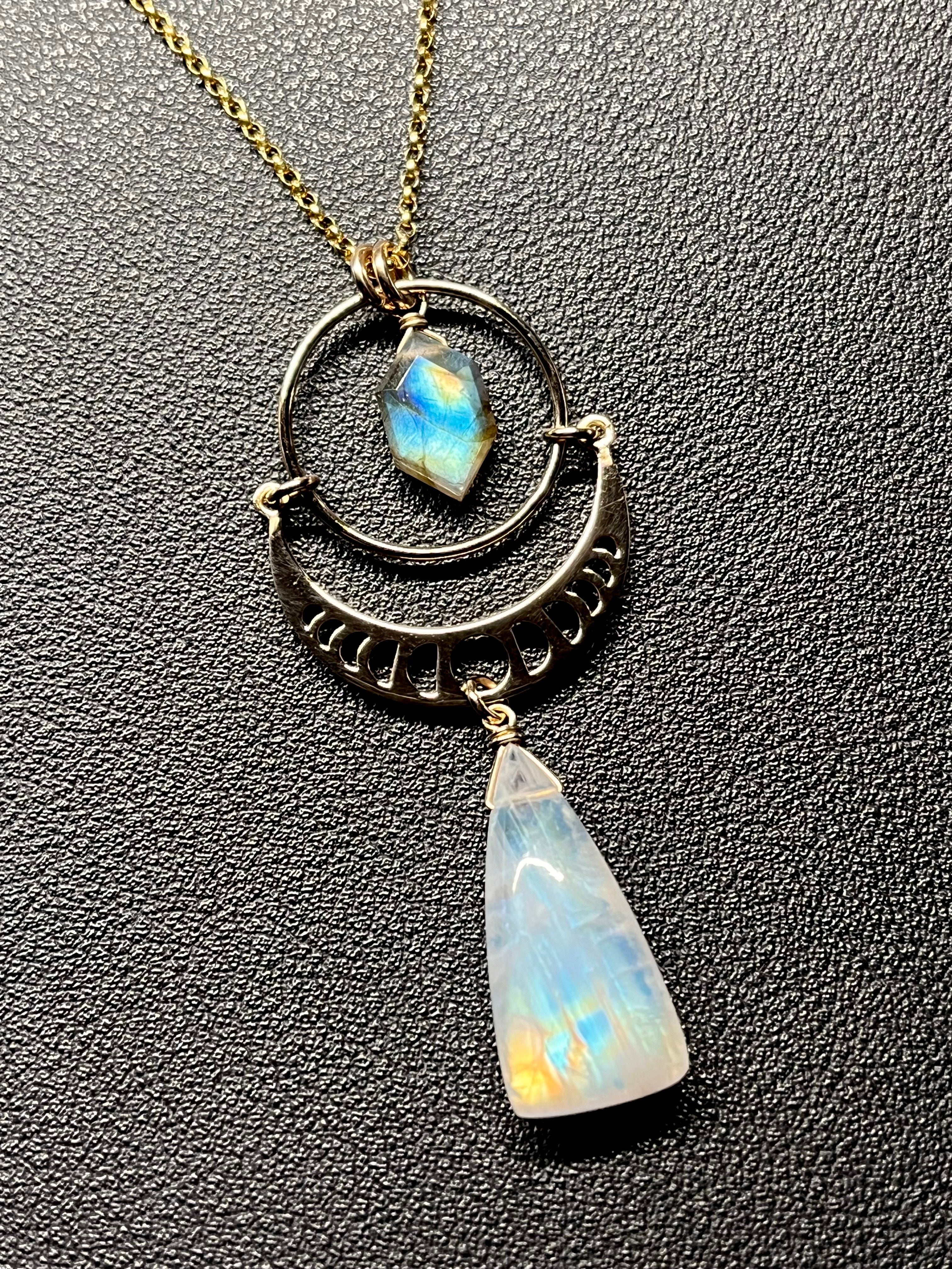 •NYX• rainbow moonstone + labradorite + gold necklace (18"-20")