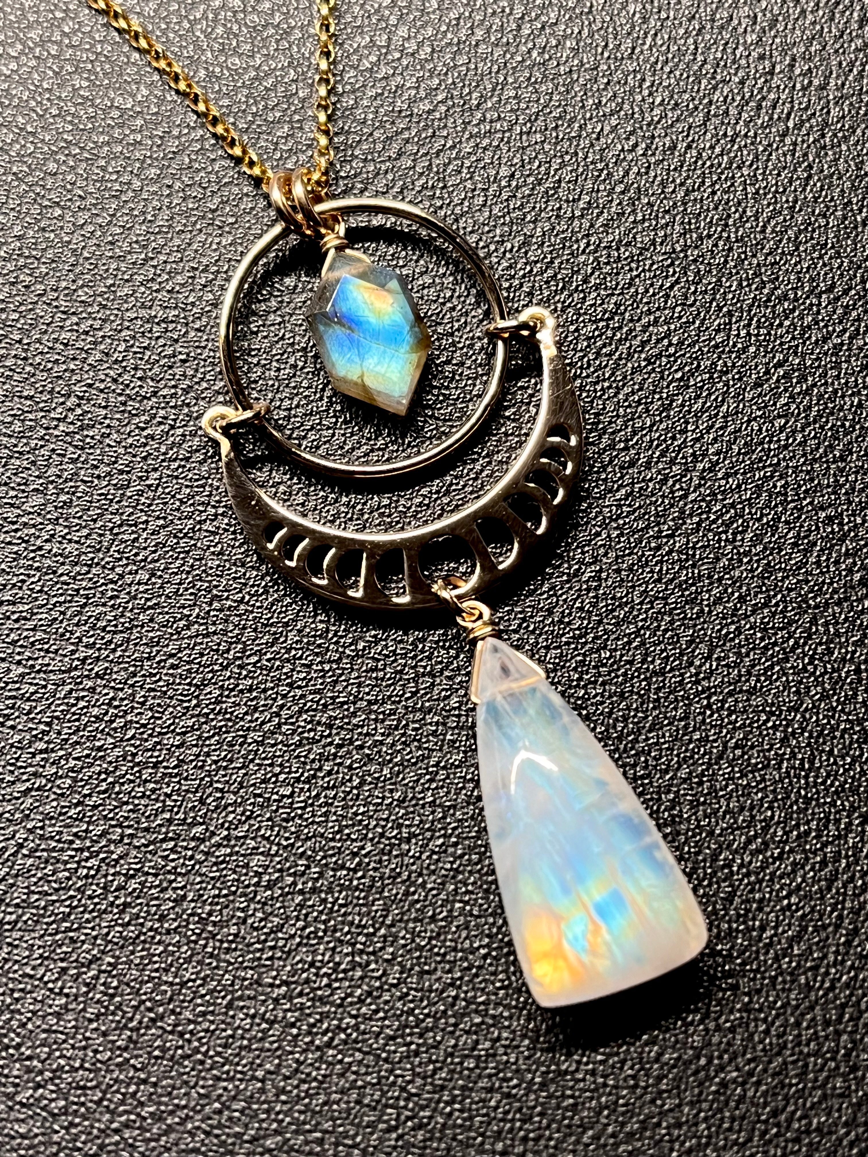 •NYX• rainbow moonstone + labradorite + gold necklace (18"-20")