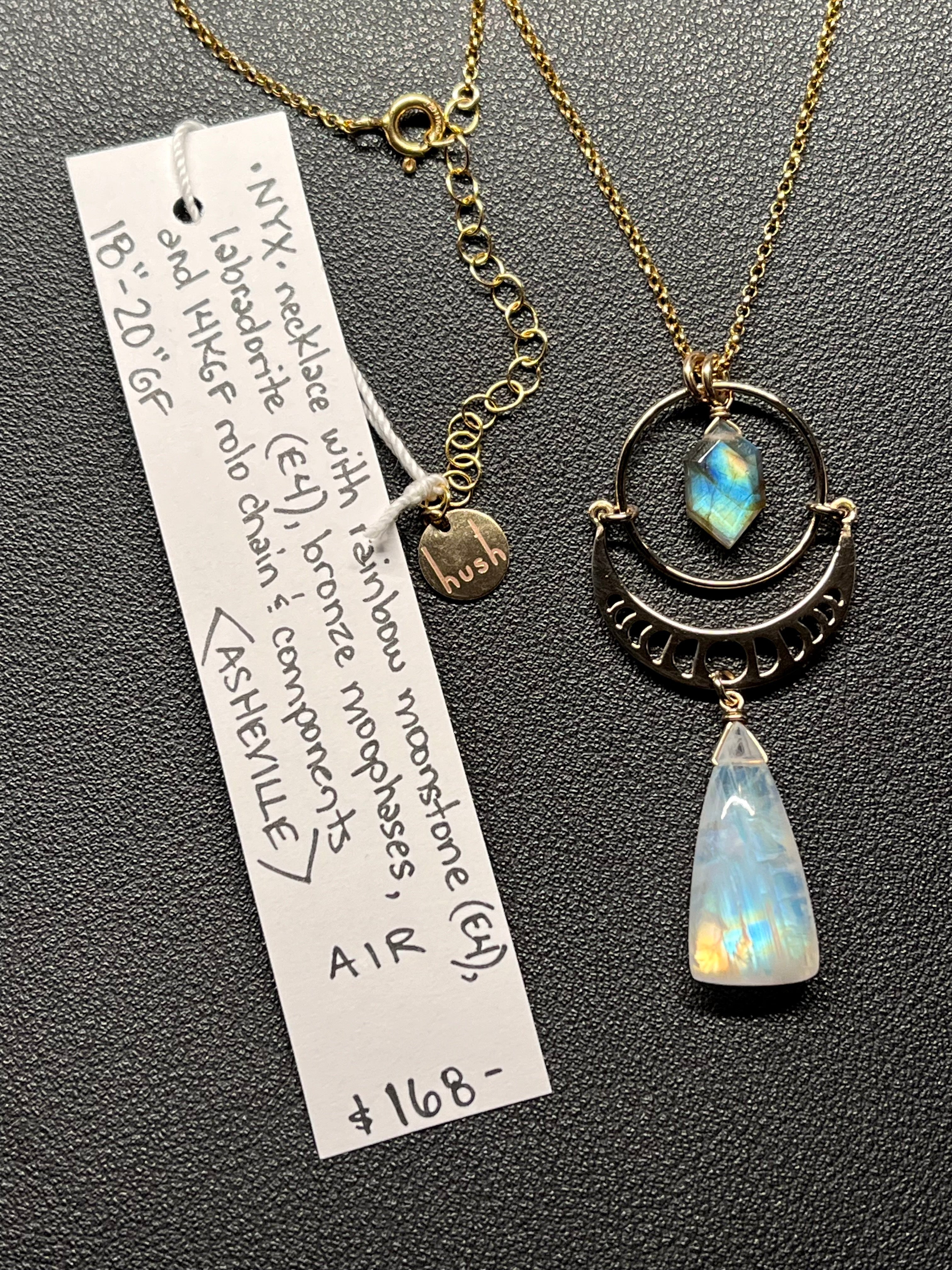 •NYX• rainbow moonstone + labradorite + gold necklace (18"-20")