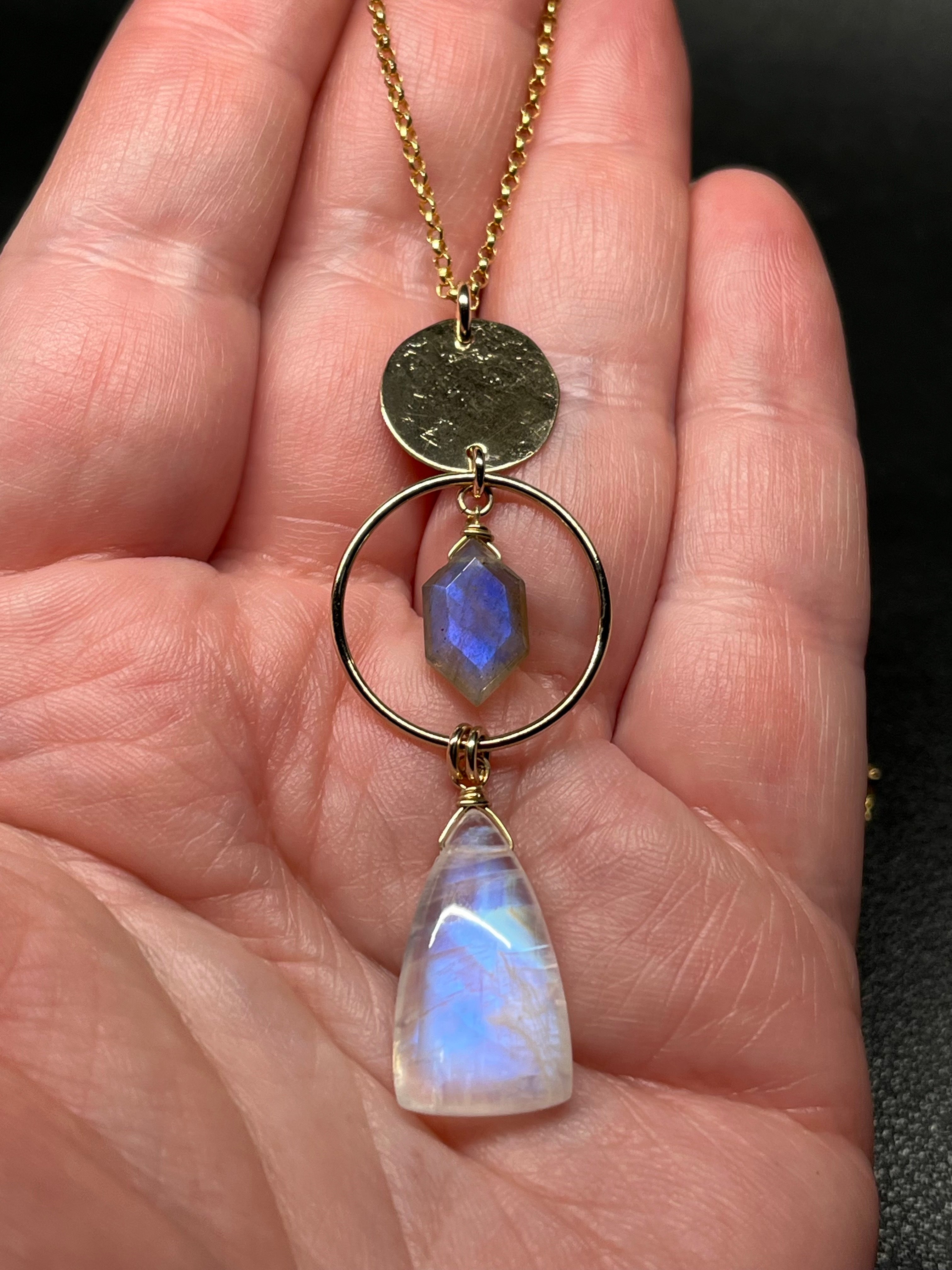 •NYX• rainbow moonstone + labradorite + gold necklace (18"-20")