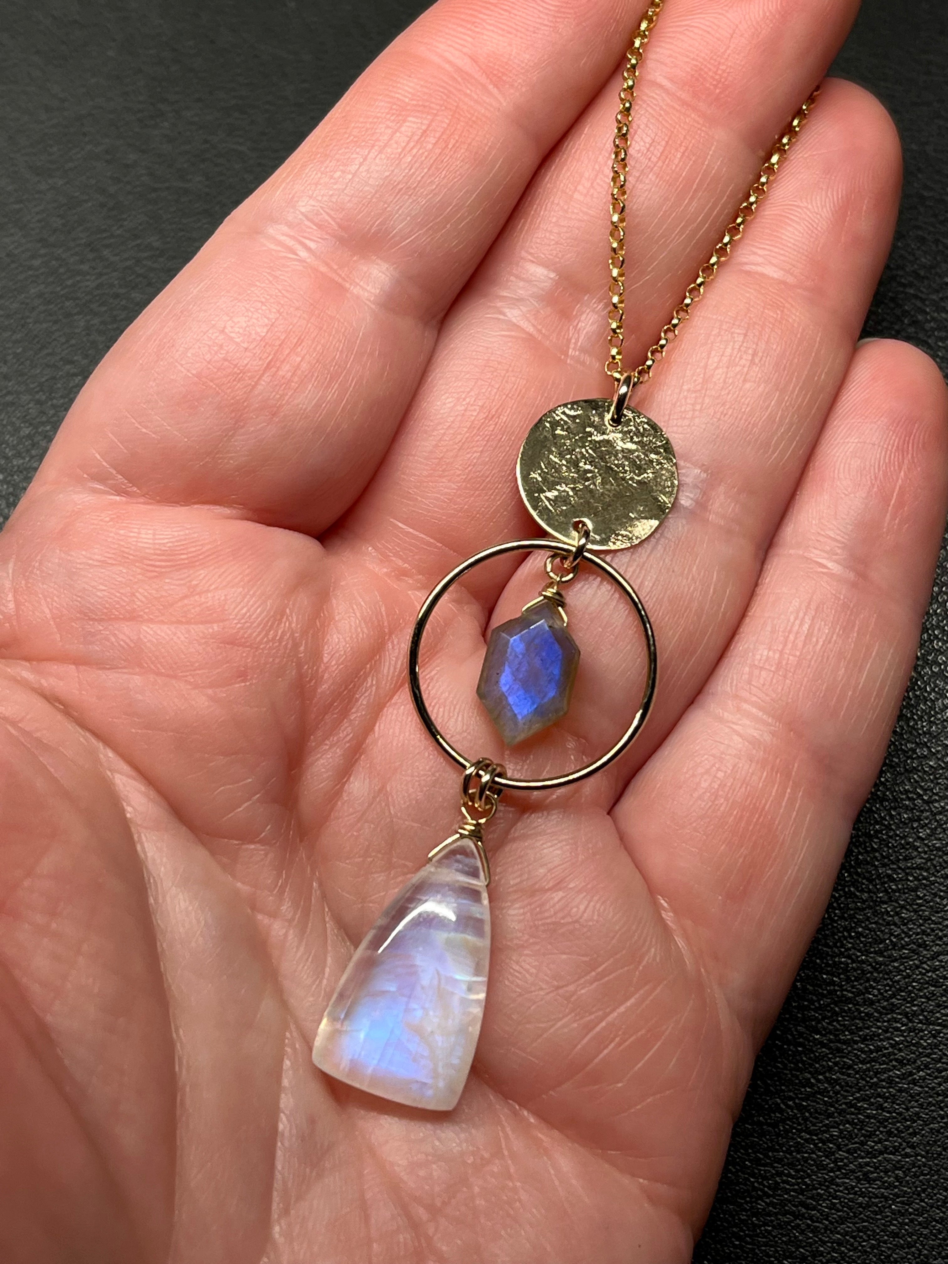 •NYX• rainbow moonstone + labradorite + gold necklace (18"-20")