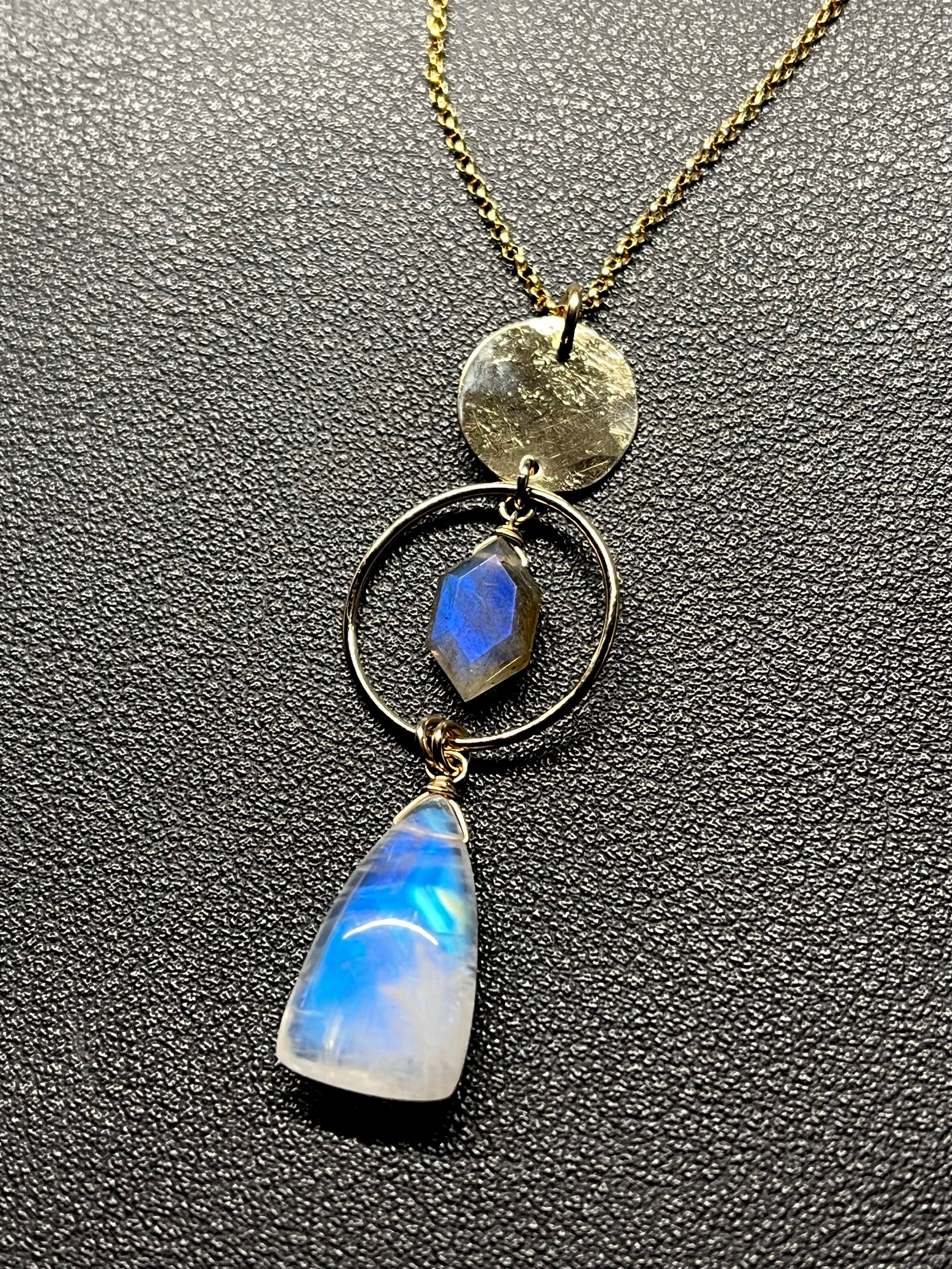 •NYX• rainbow moonstone + labradorite + gold necklace (18"-20")