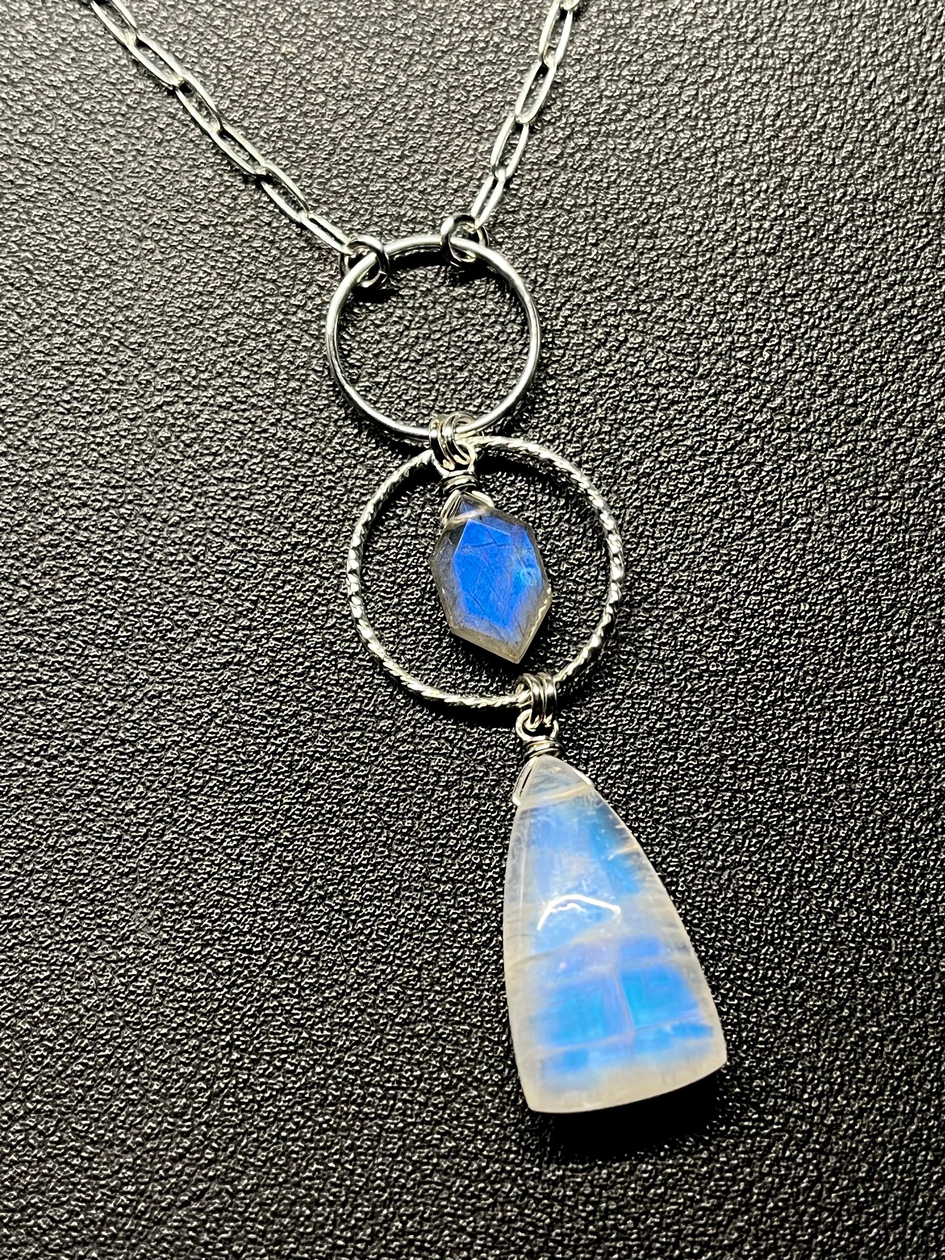 •NYX• rainbow moonstone + labradorite + silver necklace (18"-20")