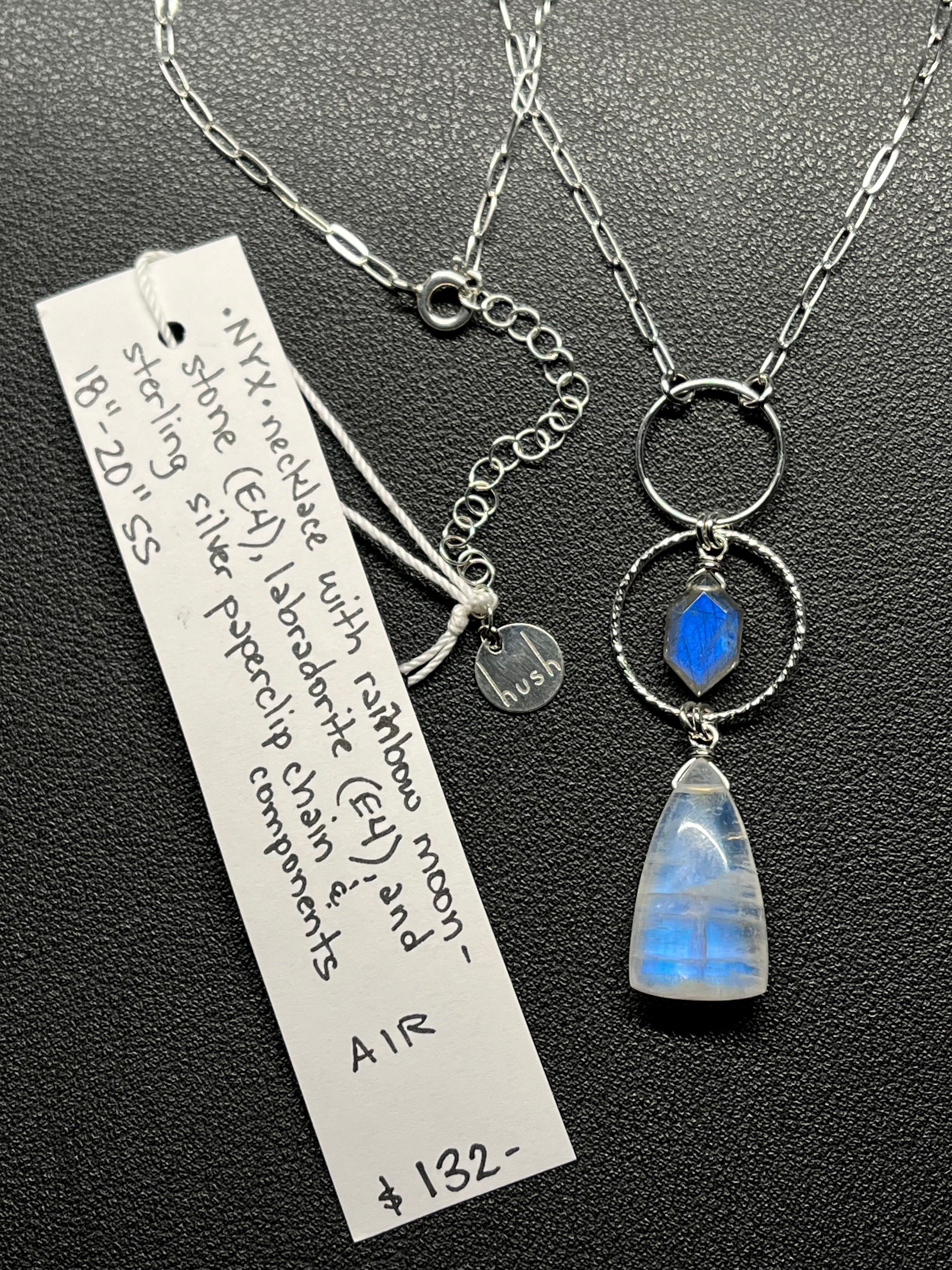 •NYX• rainbow moonstone + labradorite + silver necklace (18"-20")