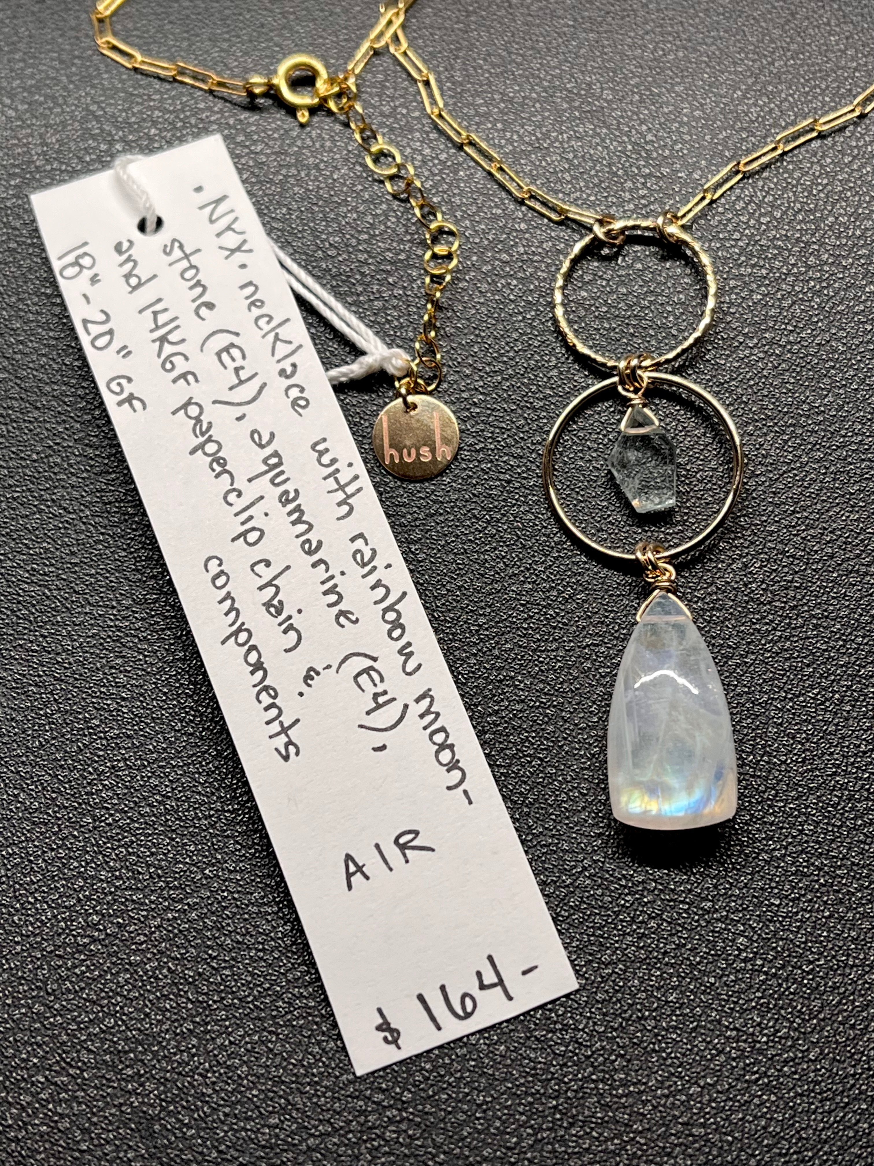 •NYX• rainbow moonstone + aquamarine + gold necklace (18"-20")