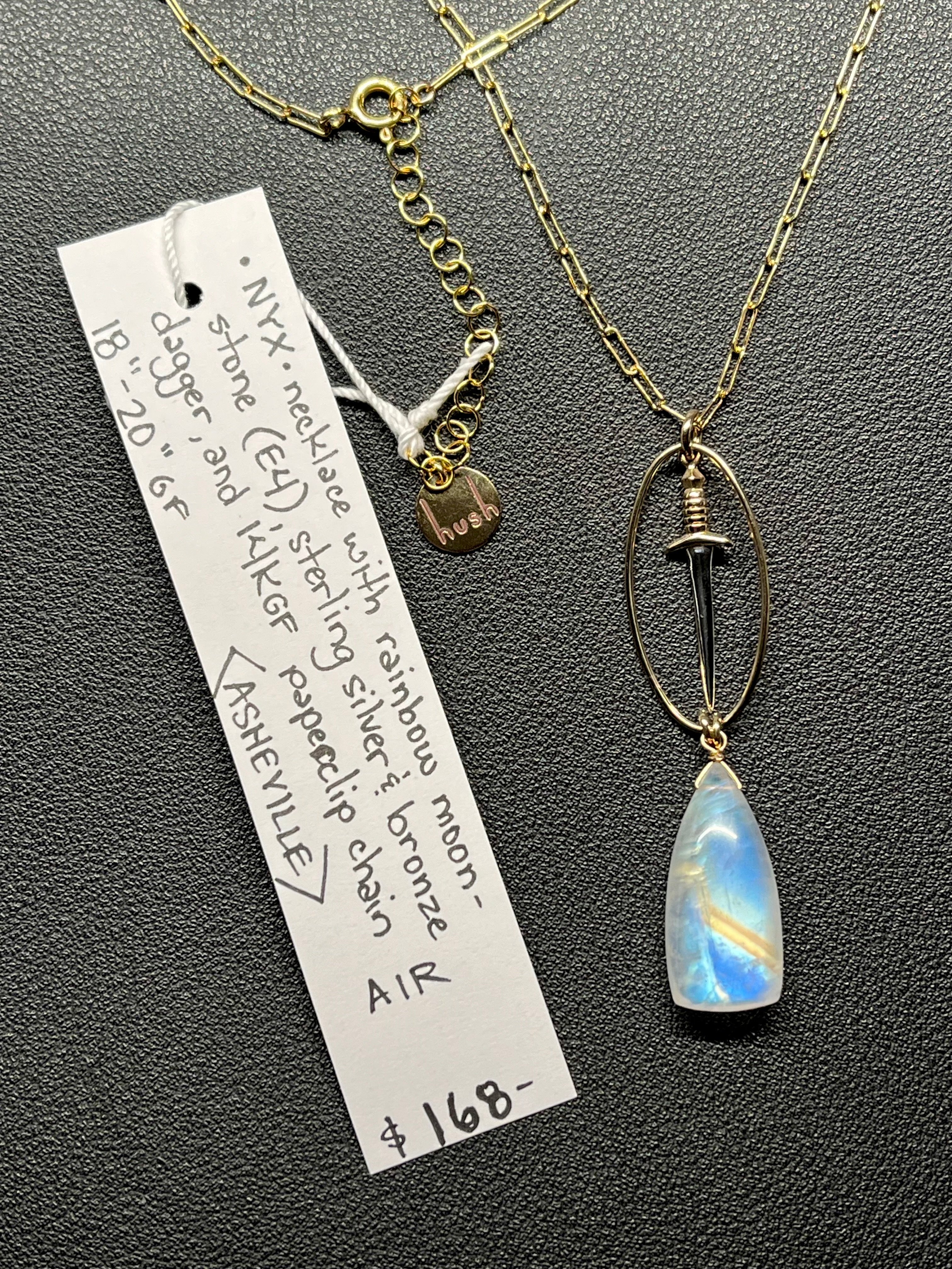 •NYX• rainbow moonstone + dagger + mixed metal necklace (18"-20")