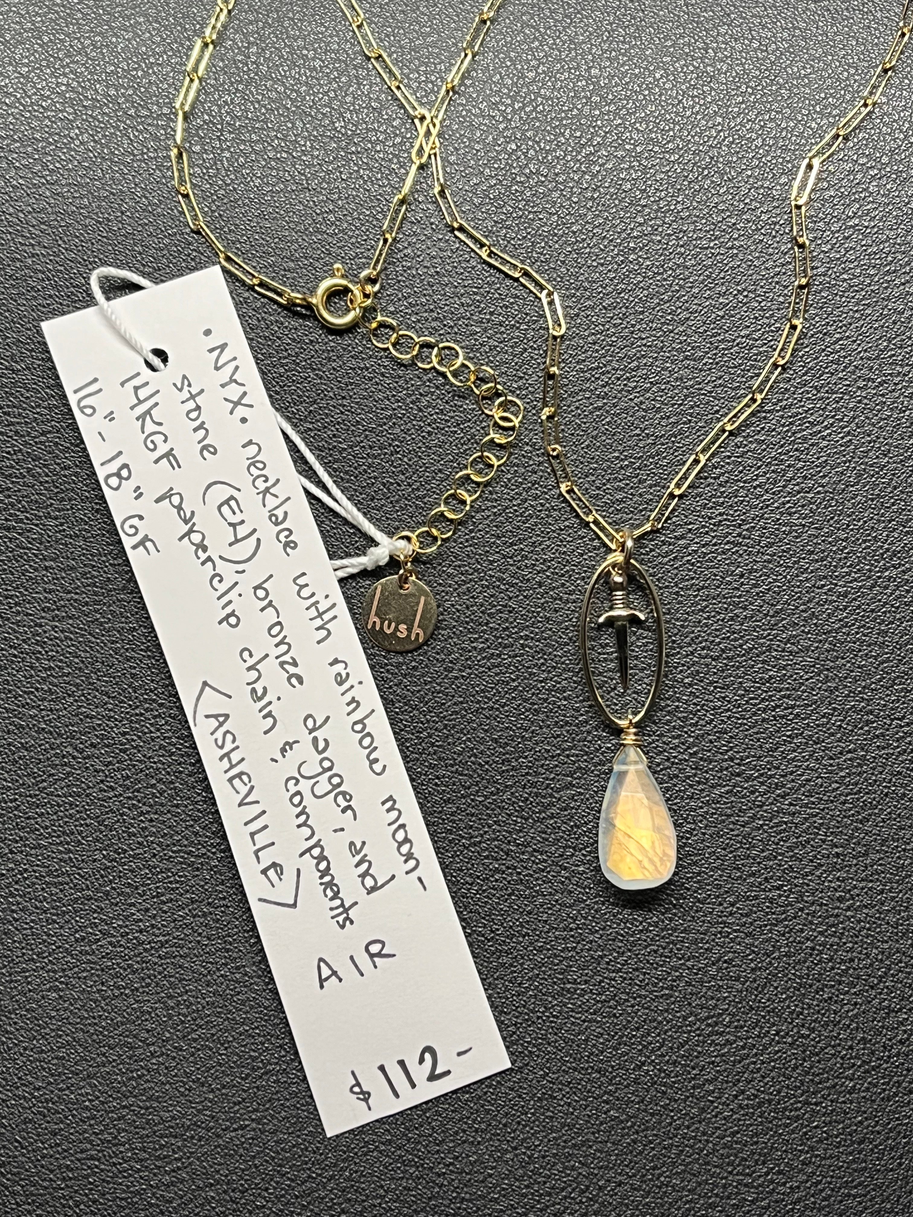 •NYX• rainbow moonstone + dagger + mixed metal necklace (16"-18")