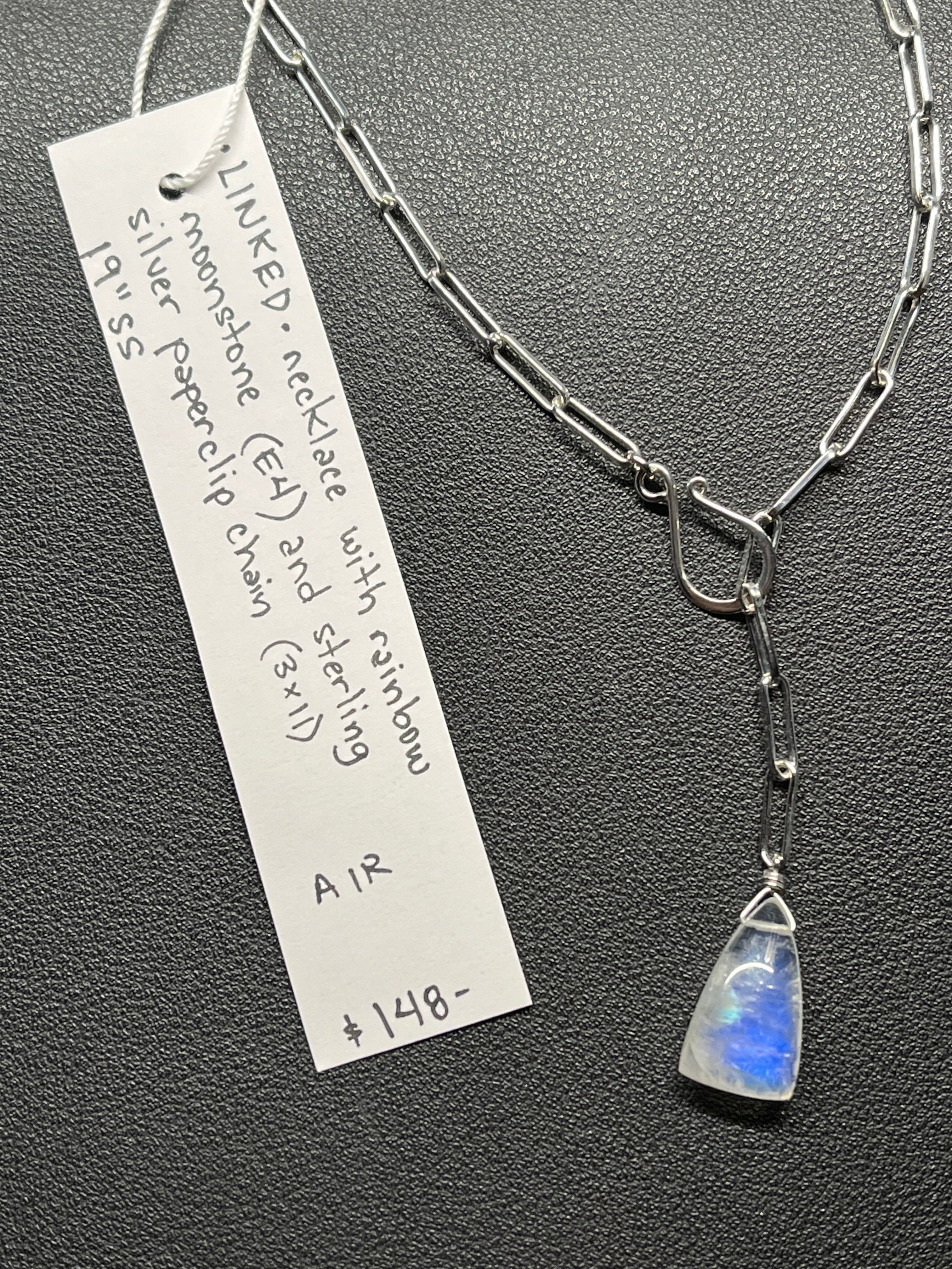 •LINKED• rainbow moonstone + silver necklace (19")