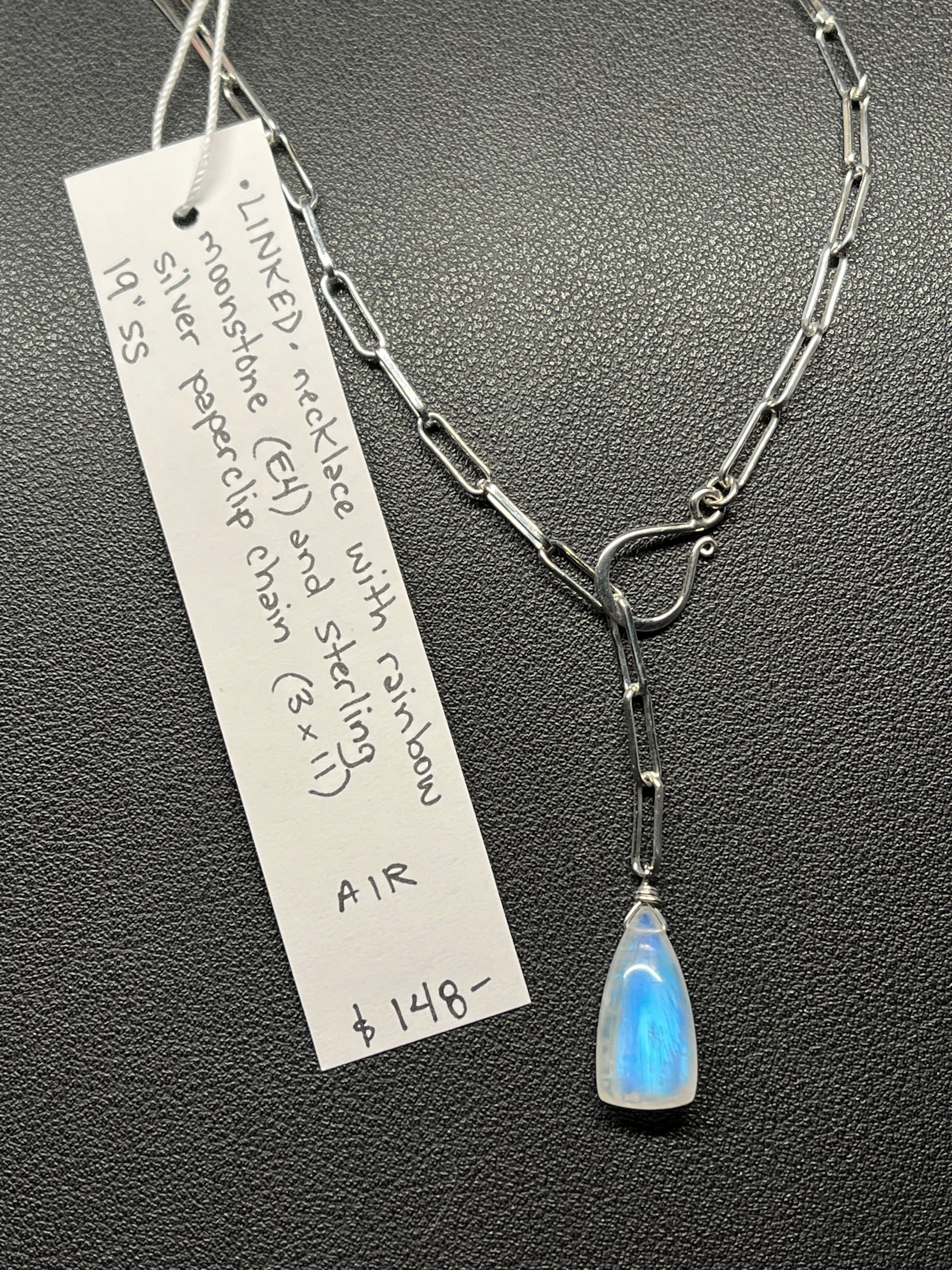 •LINKED• rainbow moonstone + silver necklace (19")