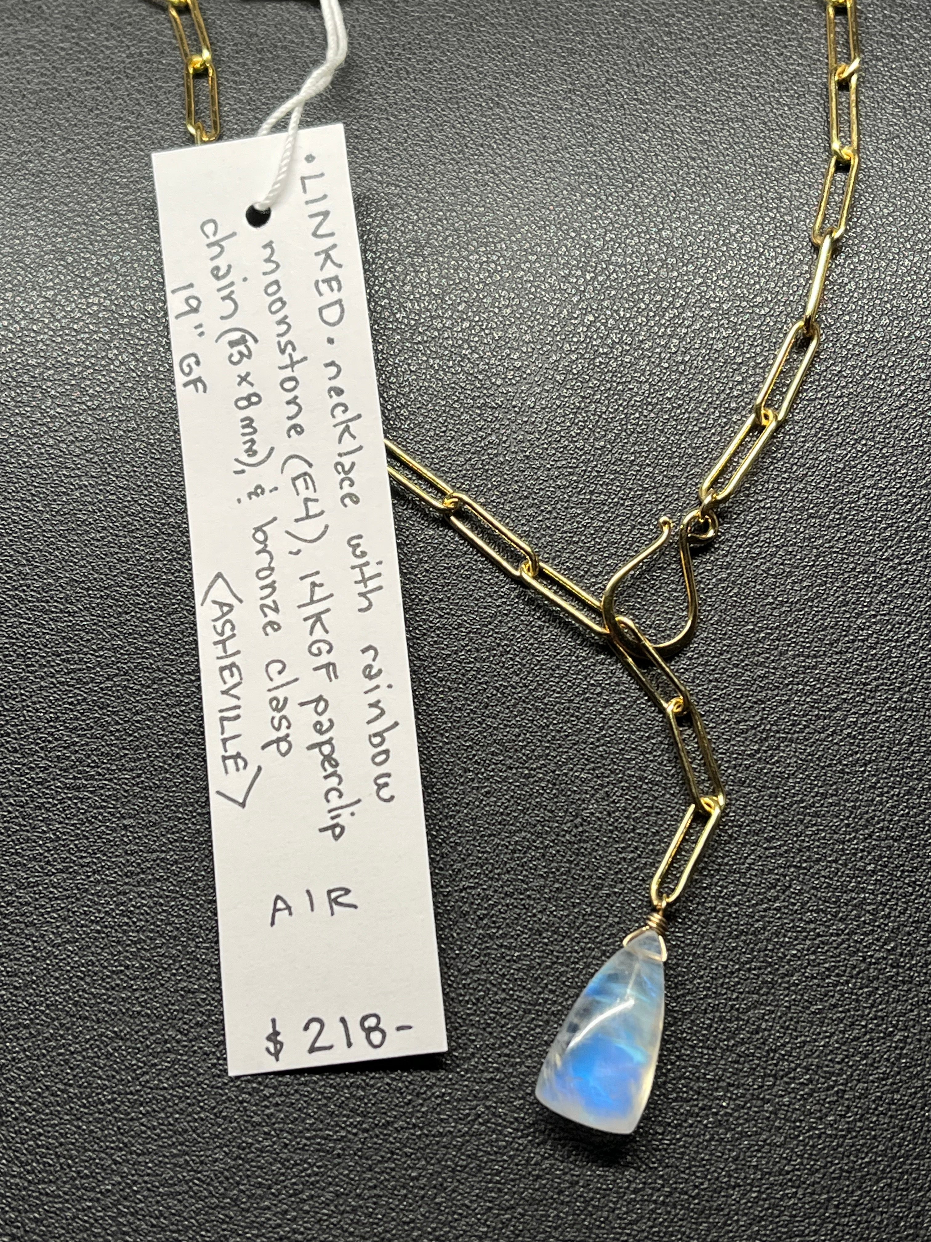 •LINKED• rainbow moonstone + gold necklace (19")