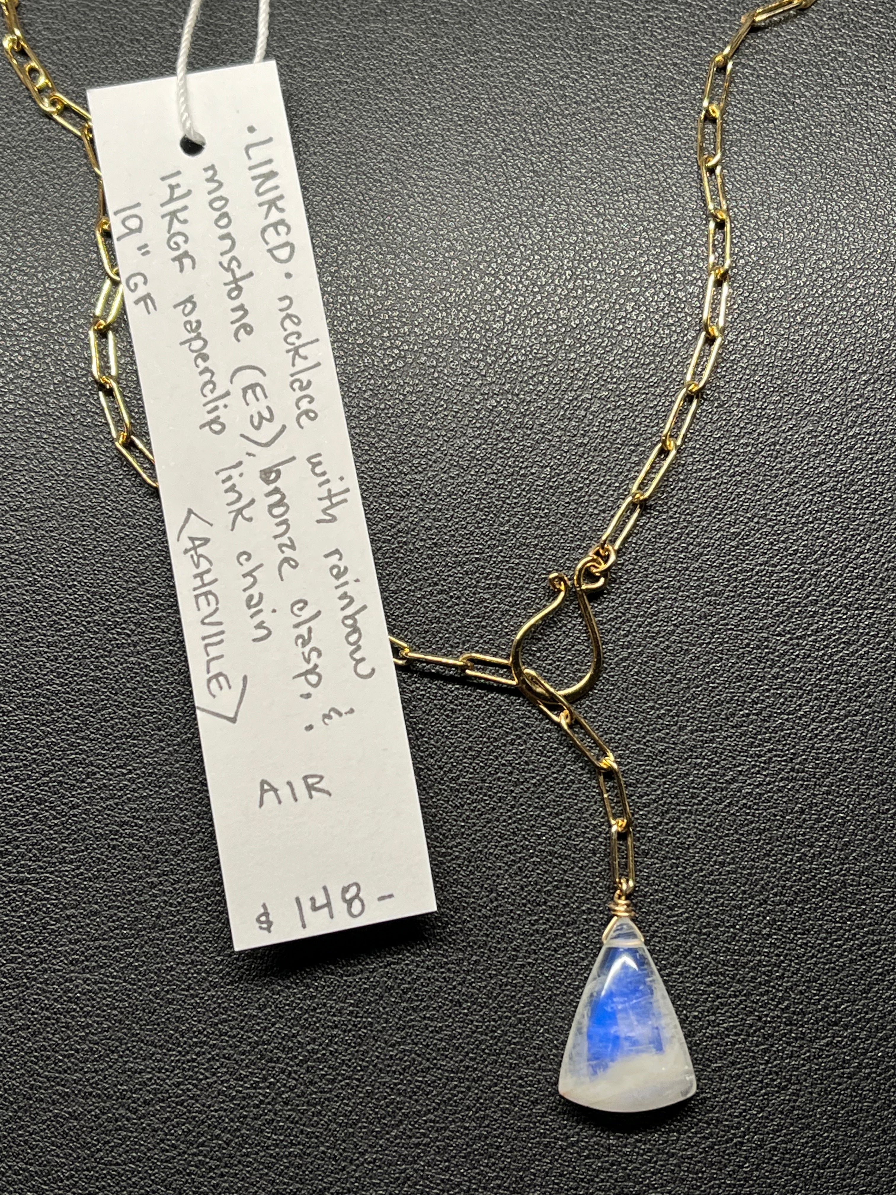 •LINKED• rainbow moonstone + gold necklace (19")