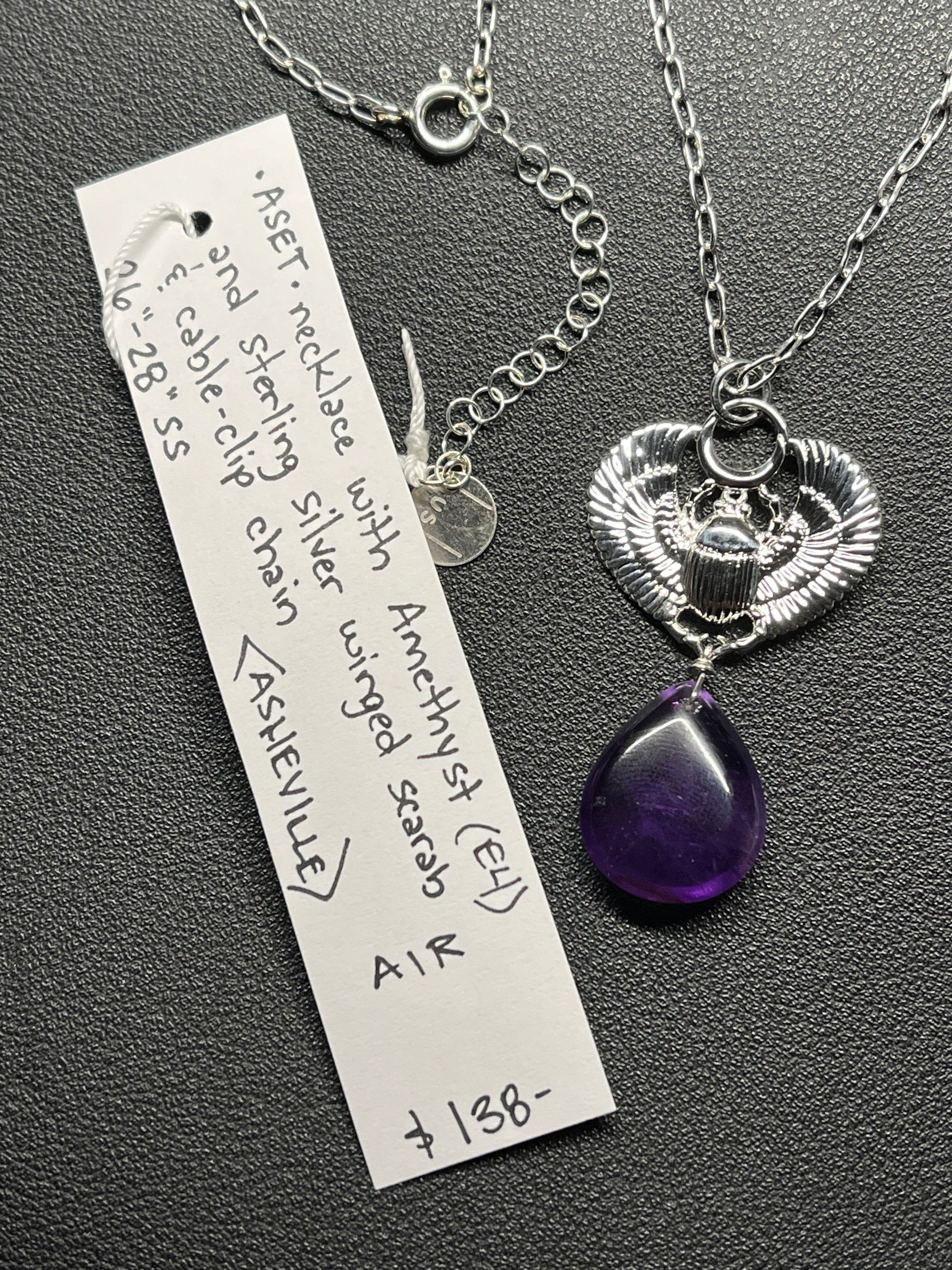•ASET• amethyst + scarab + silver necklace (26"-28")