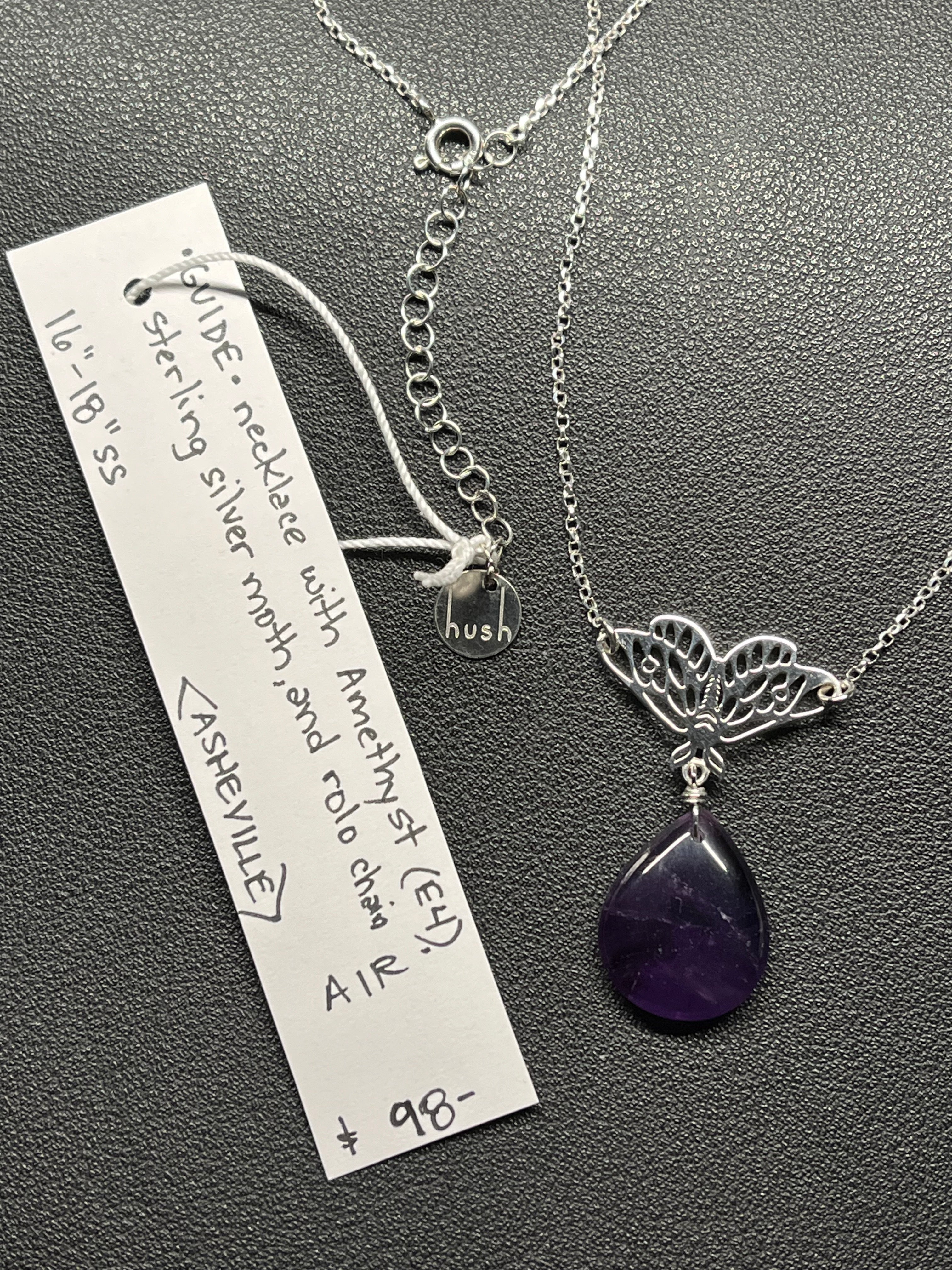 •GUIDE• amethyst + moth + silver necklace (16"-18")