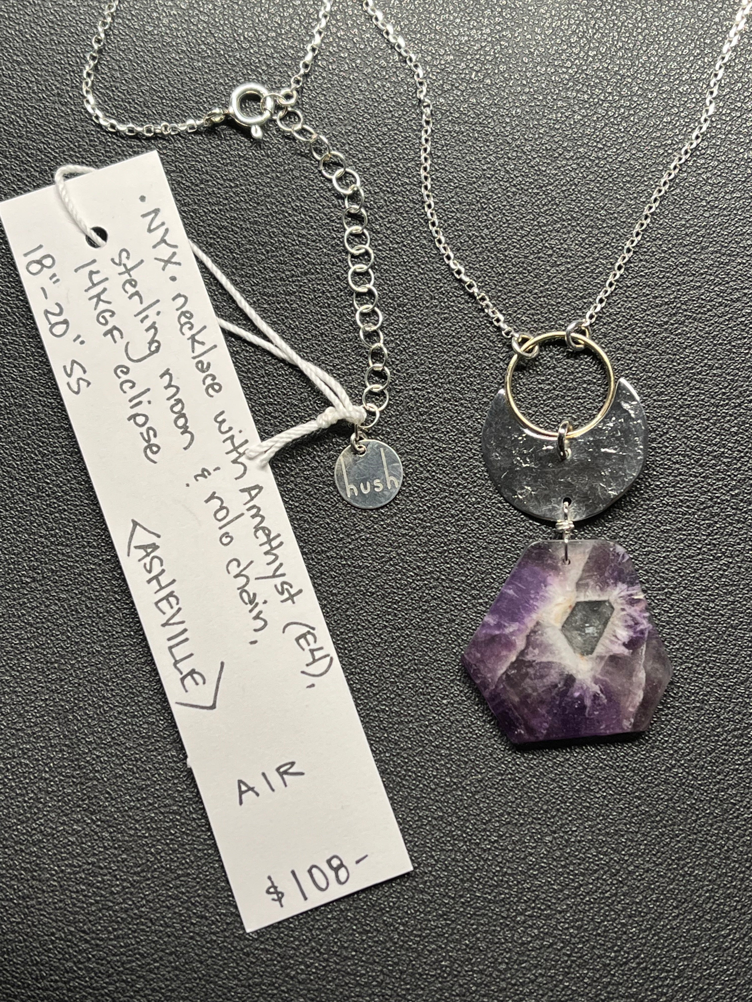 •NYX• amethyst + moon + mixed metal necklace (18"-20")