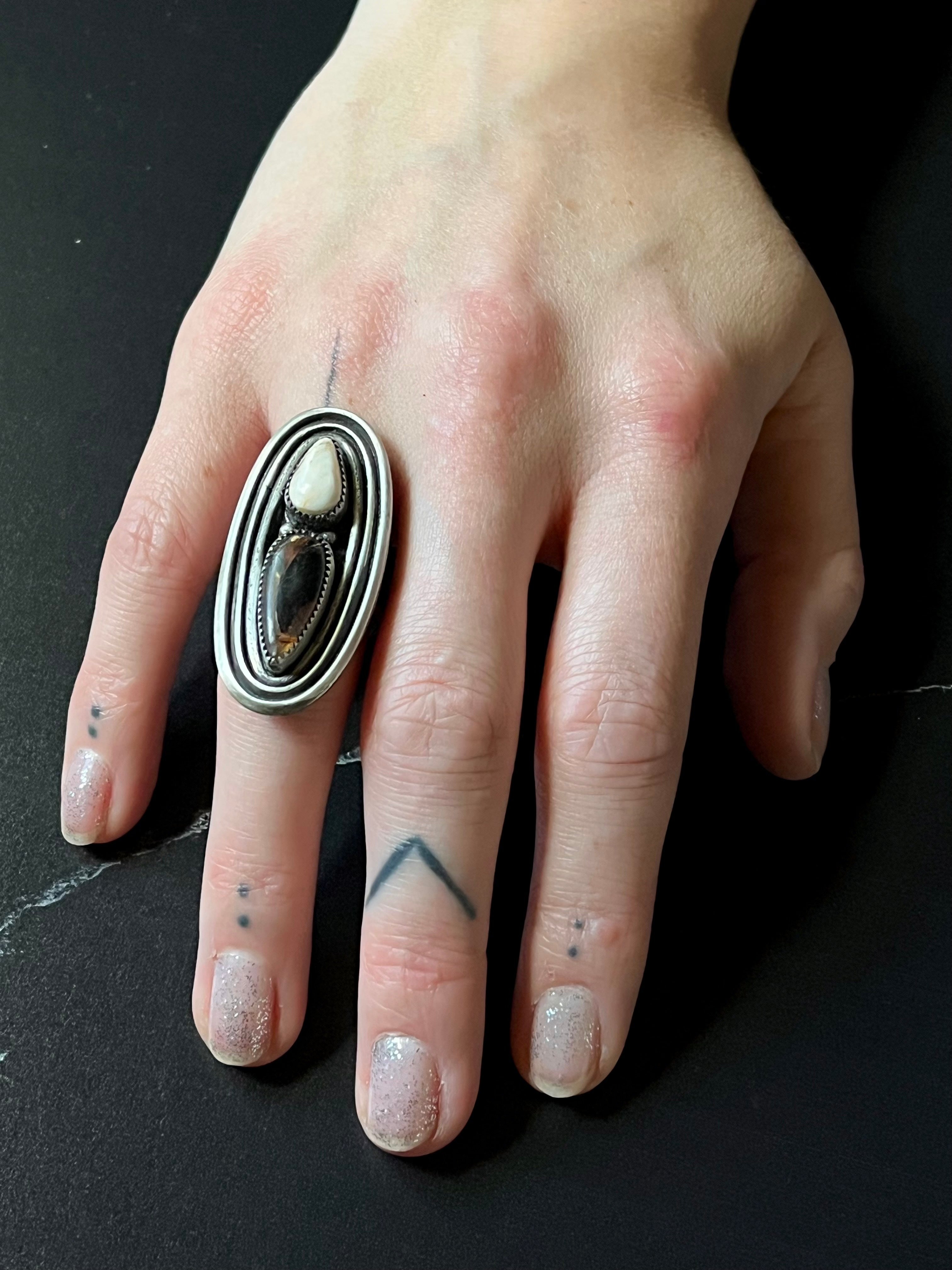 •JURASSIC• turquoise + amber + silver ring - SIZE 8