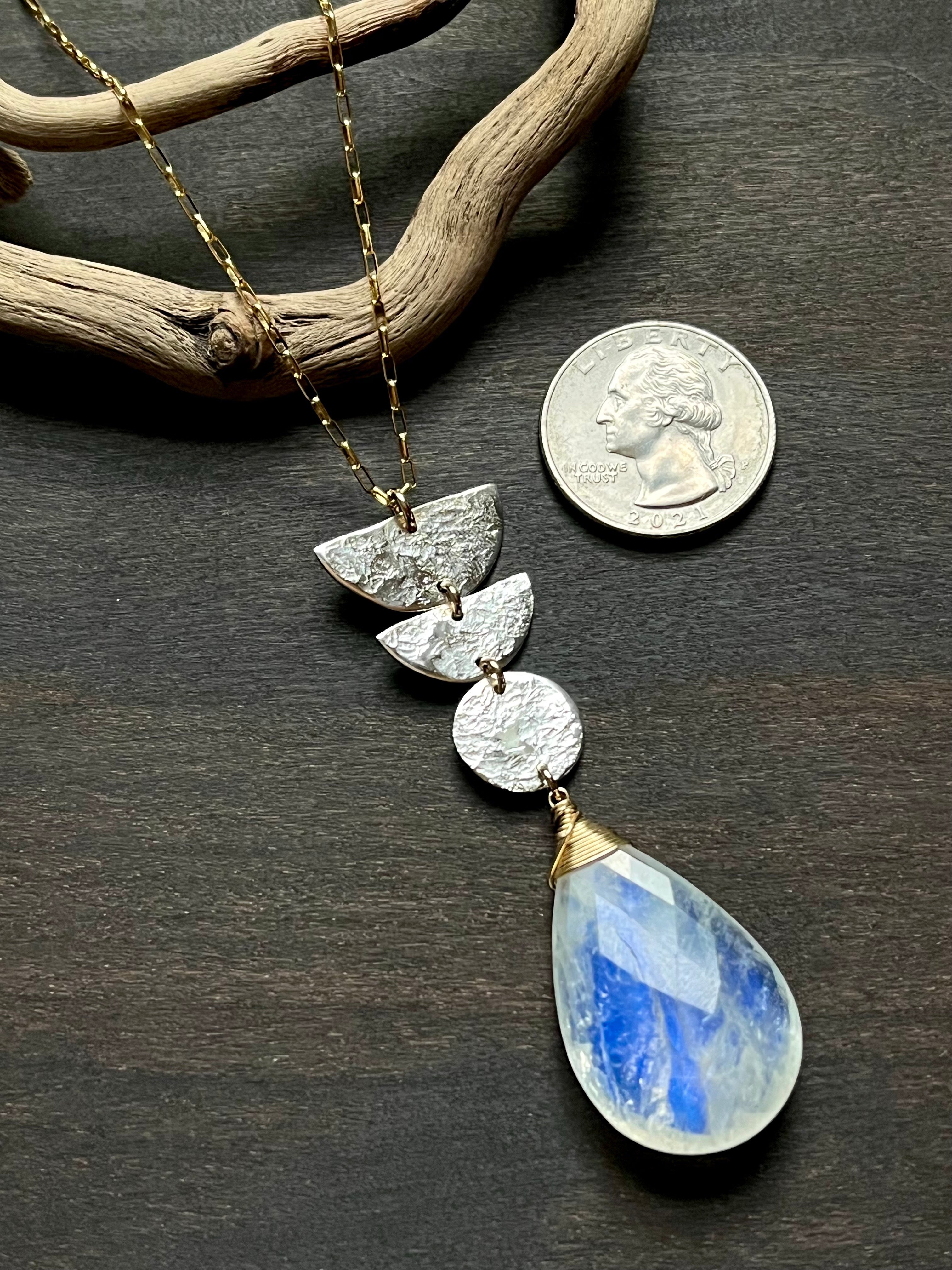 •NYX• rainbow moonstone + moon stack + mixed metal necklace (26"-28")