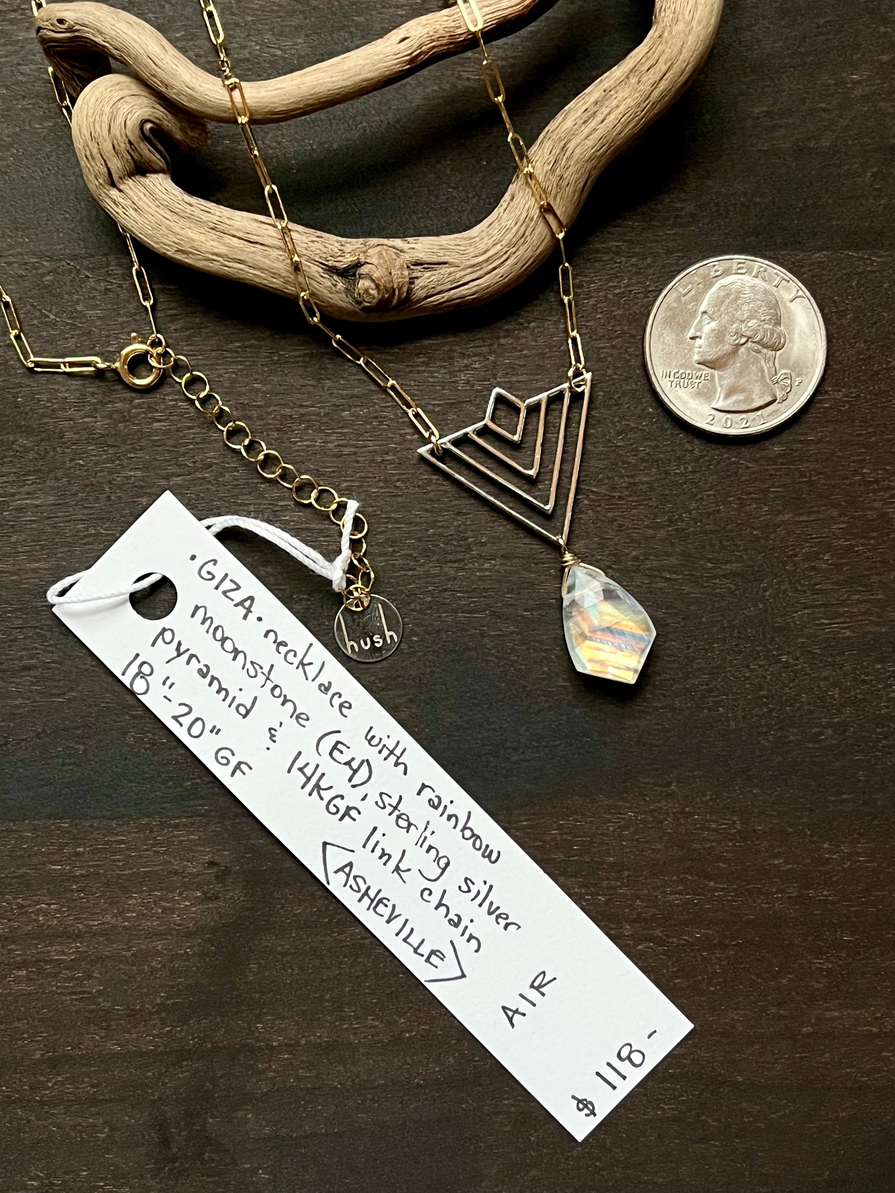 •GIZA• rainbow moonstone + pyramid + mixed metal necklace (18"-20")