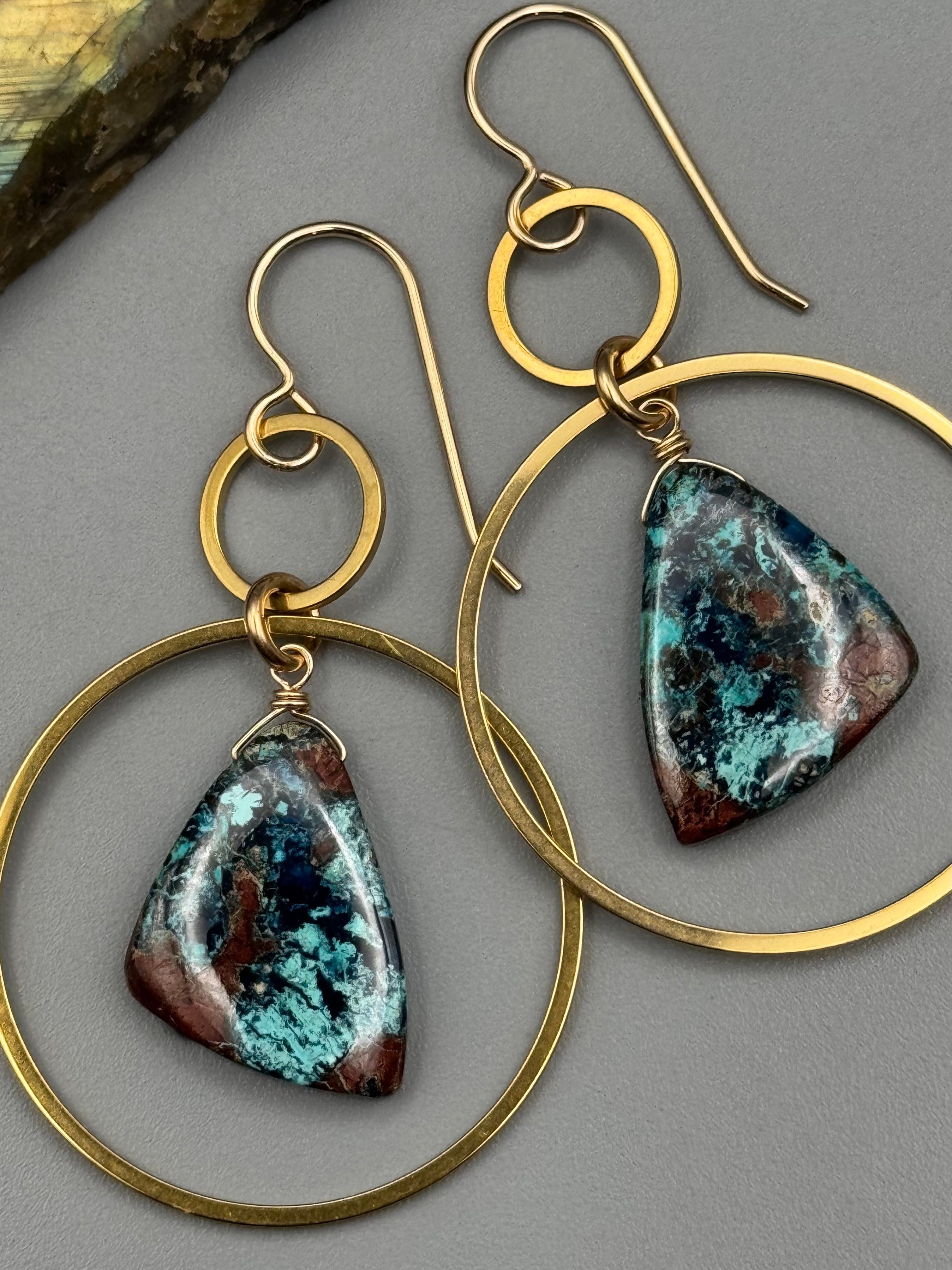 •EQUA-LUNA• shattuckite wing + gold earrings