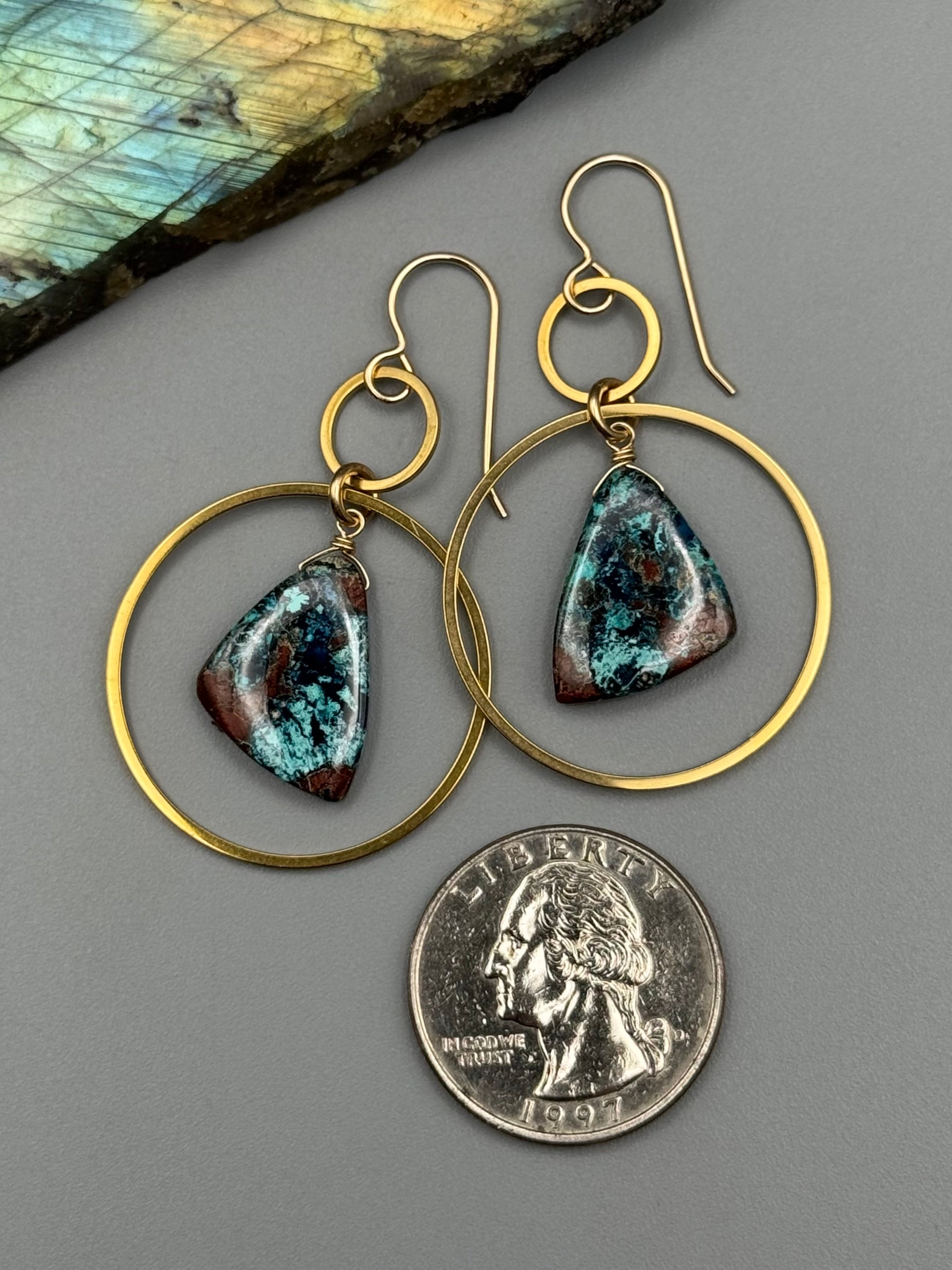 •EQUA-LUNA• shattuckite wing + gold earrings