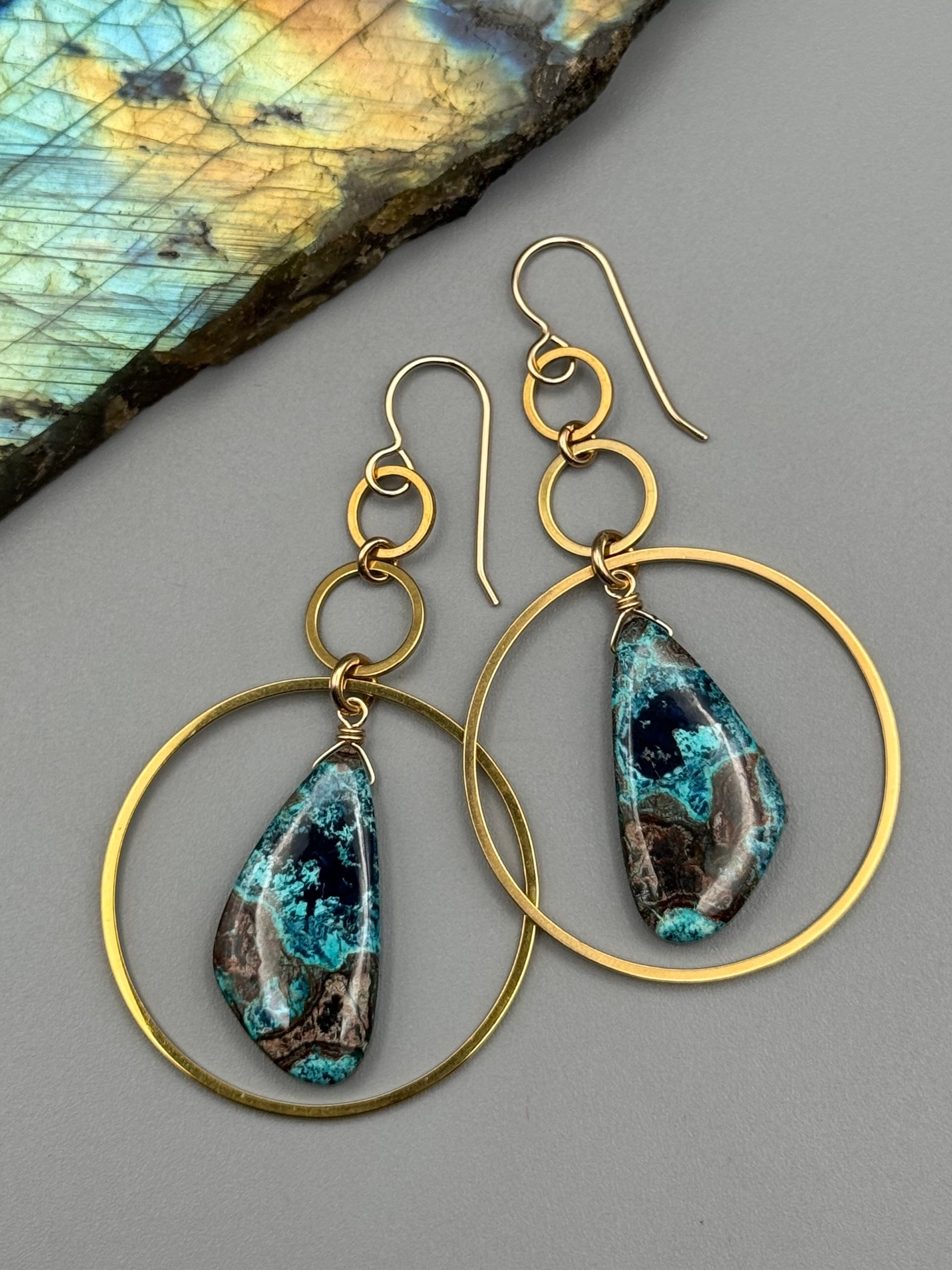 •6 OF CUPS• shattuckite wing + gold earrings