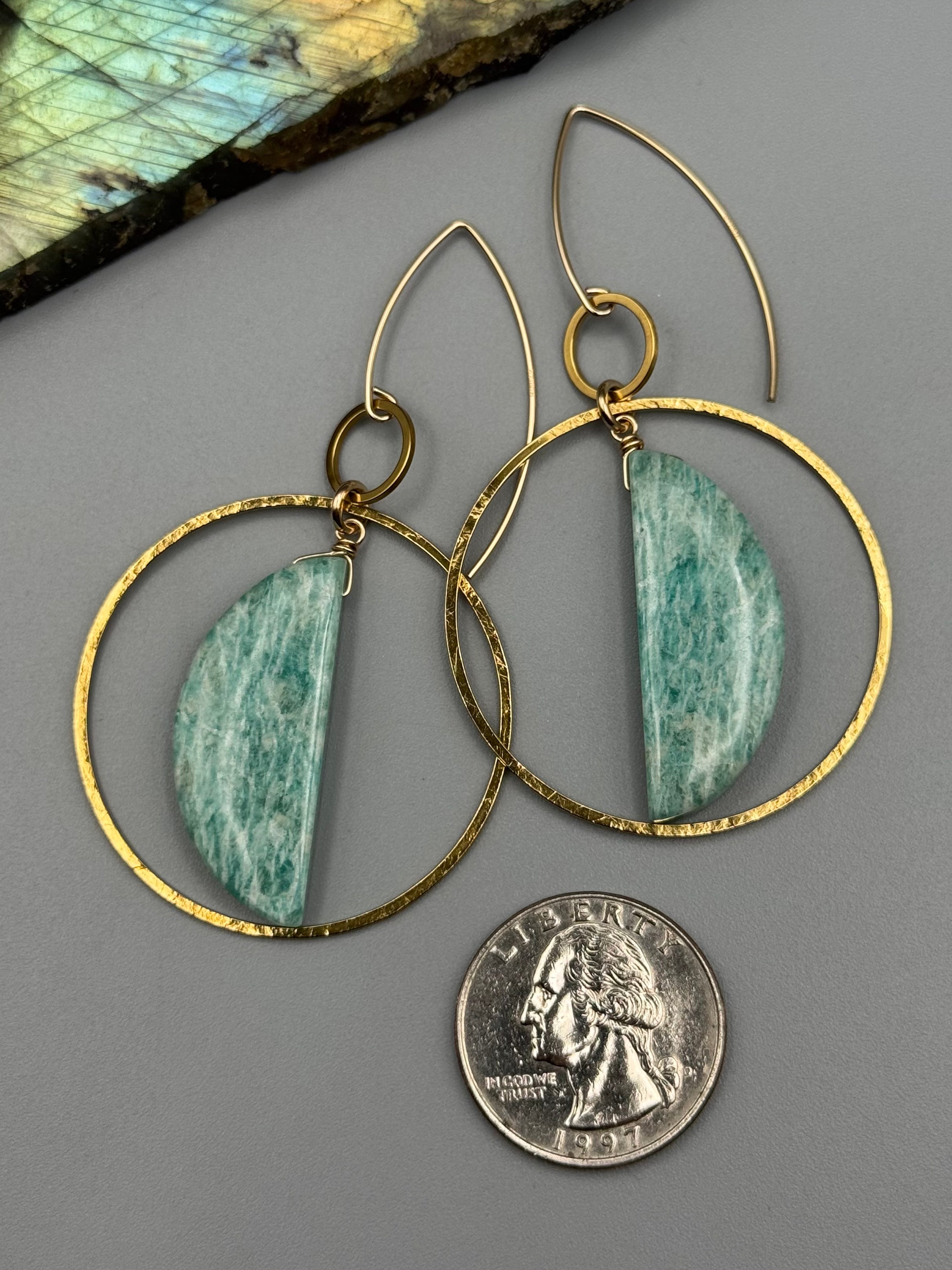•EQUA-LUNA• amazonite crescent + gold earrings