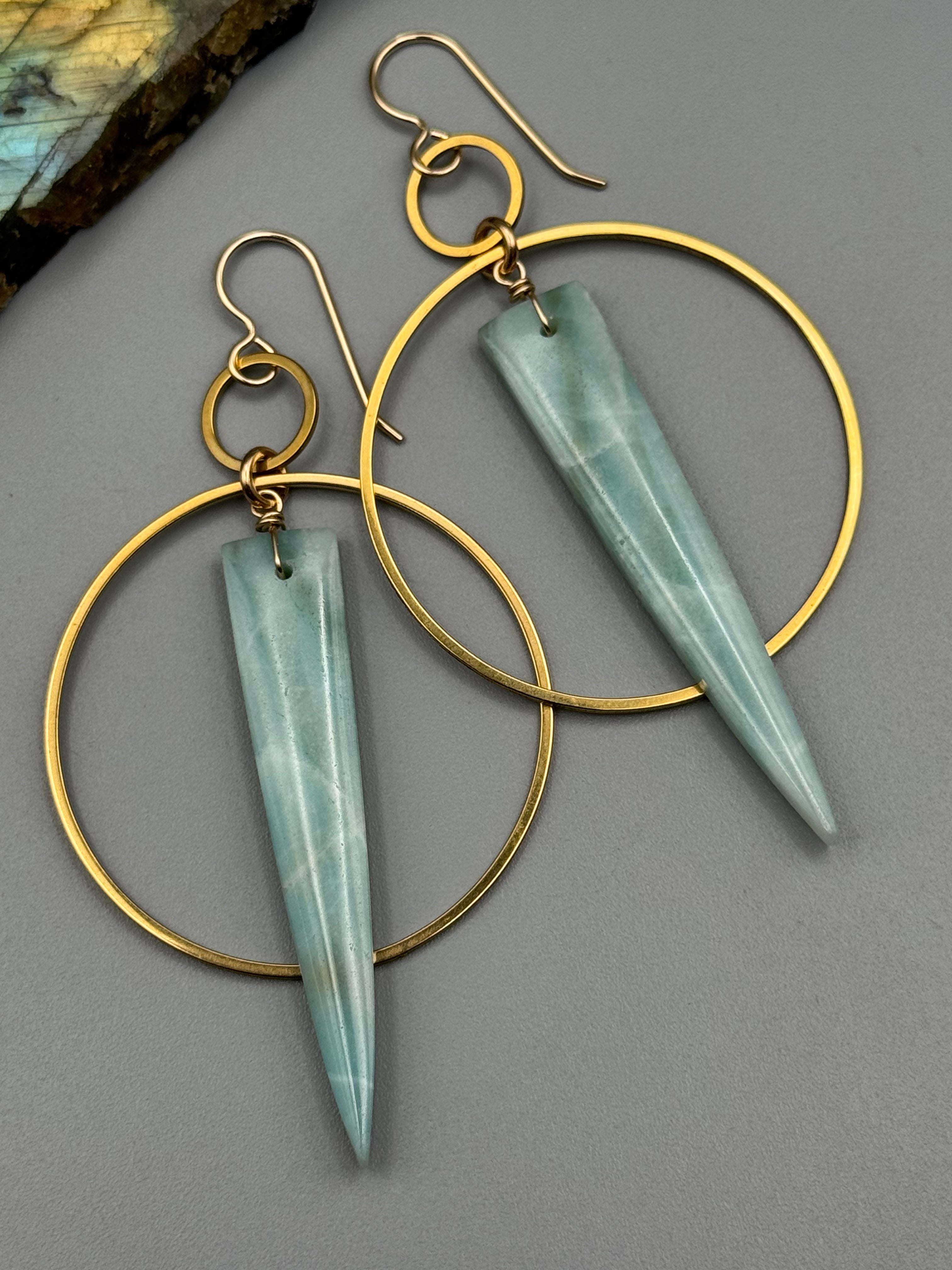 •EQUA-ORBIT• amazonite fang + gold earrings